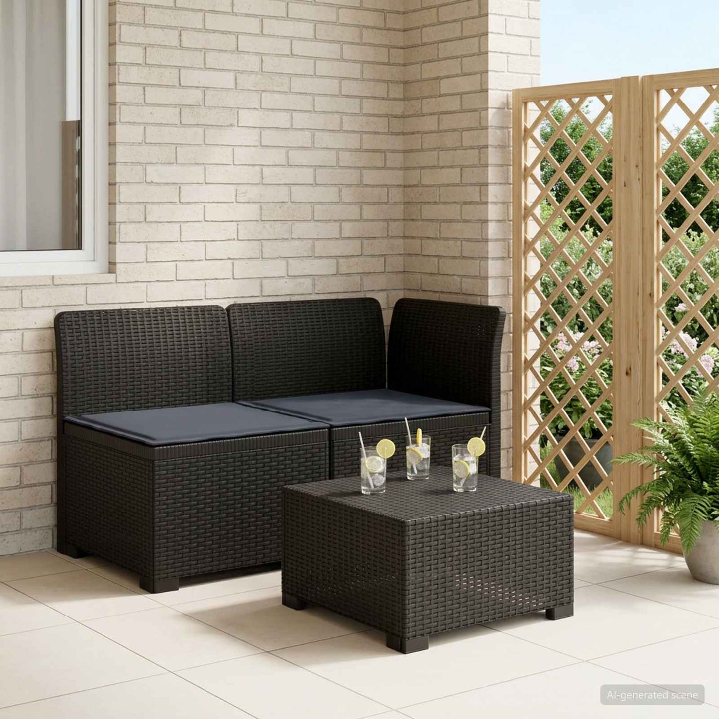 Tweedelige Tuinbank met Kussens Rattan Look PP Antraciet is nu te koop bij PeponiXL, paradijselijk wonen!