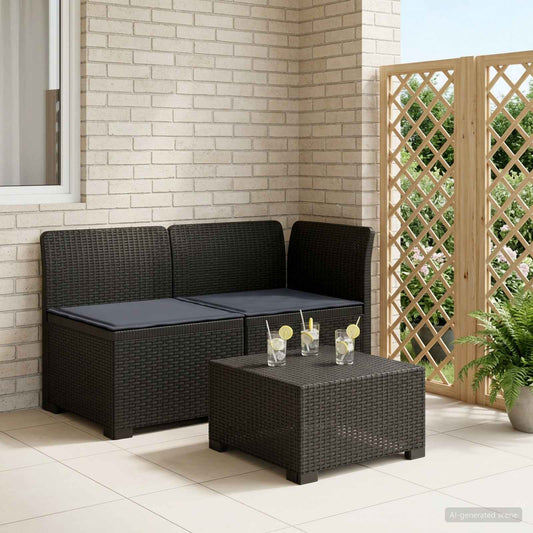 Tweedelige Tuinbank met Kussens Rattan Look PP Antraciet is nu te koop bij PeponiXL, paradijselijk wonen!