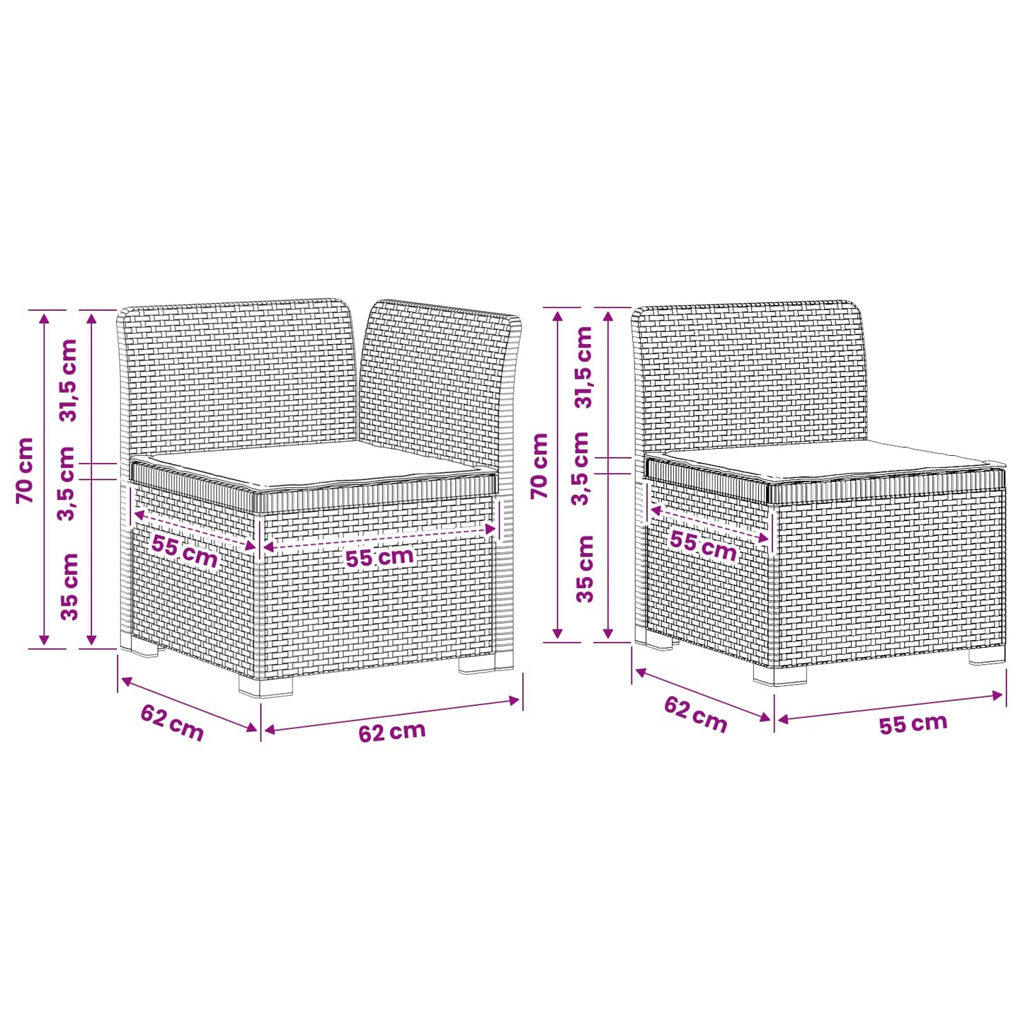 Tweedelige Tuinbank met Kussens Rattan Look PP Antraciet is nu te koop bij PeponiXL, paradijselijk wonen!