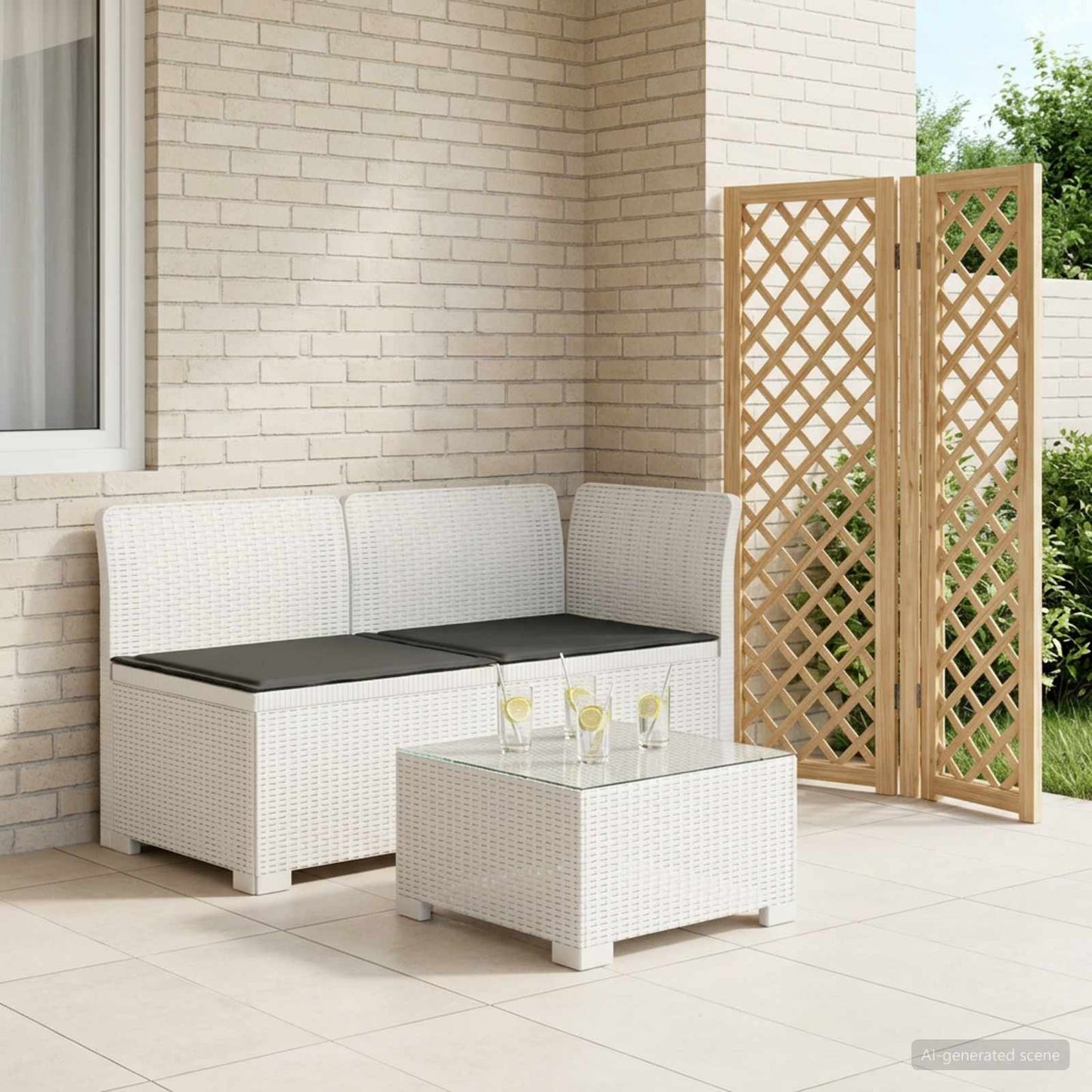 Tweedelige Tuinbank met Kussens Rattan Look PP Wit is nu te koop bij PeponiXL, paradijselijk wonen!
