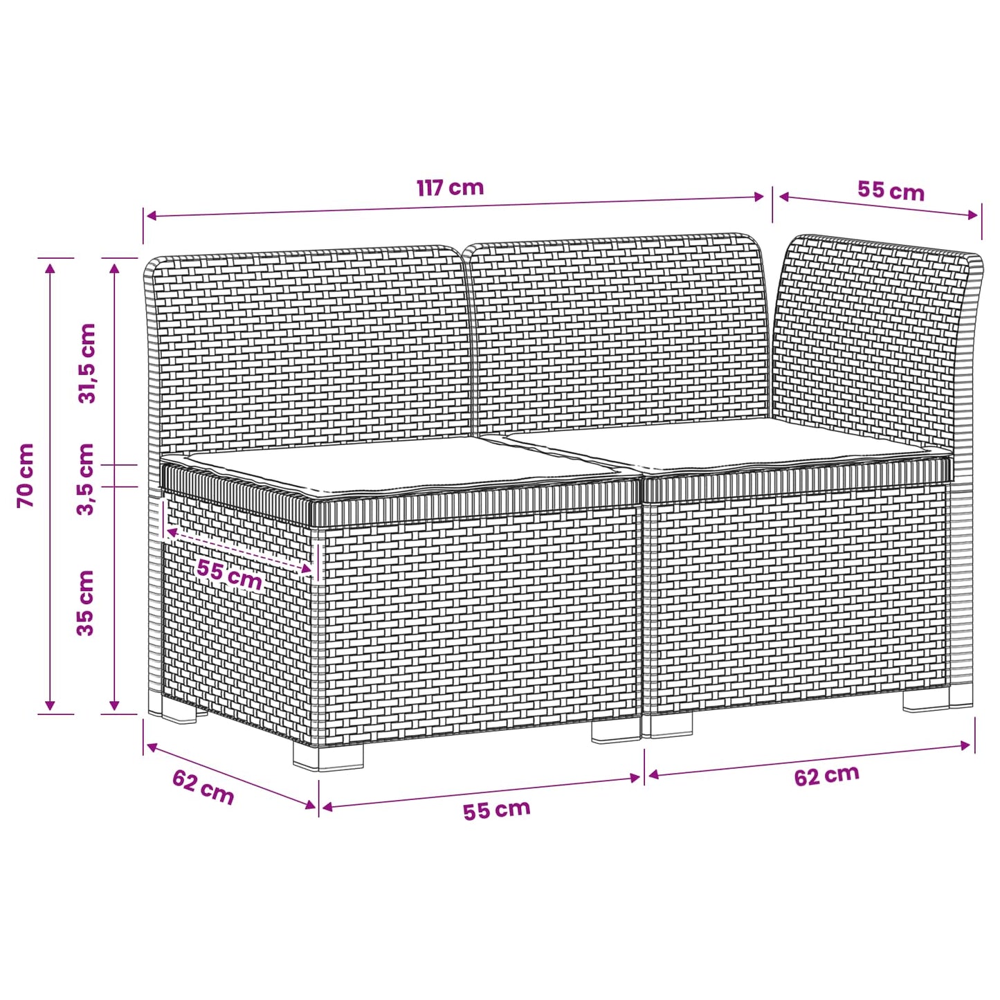 Tweedelige Tuinbank met Kussens Rattan Look PP Wit is nu te koop bij PeponiXL, paradijselijk wonen!