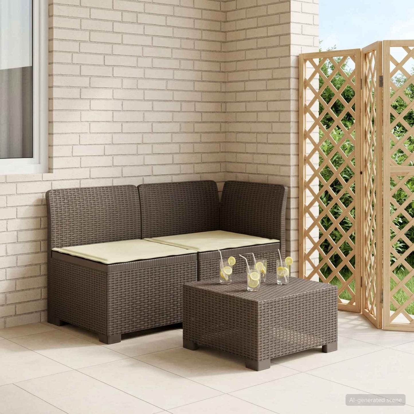 Tweedelige Tuinbank met Kussens Rattan Look PP Lichtgrijs is nu te koop bij PeponiXL, paradijselijk wonen!
