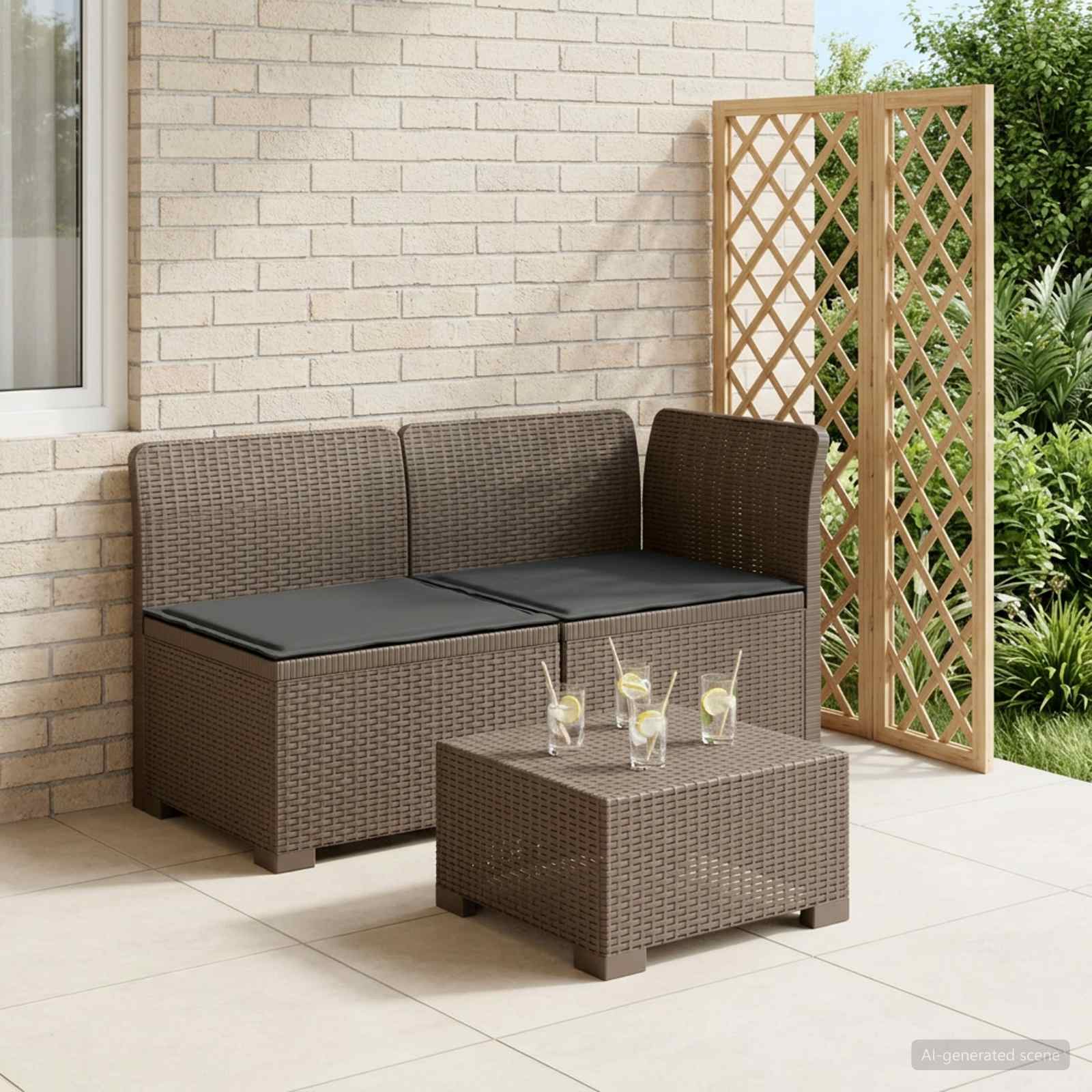 Tweedelige Tuinbank met Kussens Rattan Look PP Lichtgrijs is nu te koop bij PeponiXL, paradijselijk wonen!
