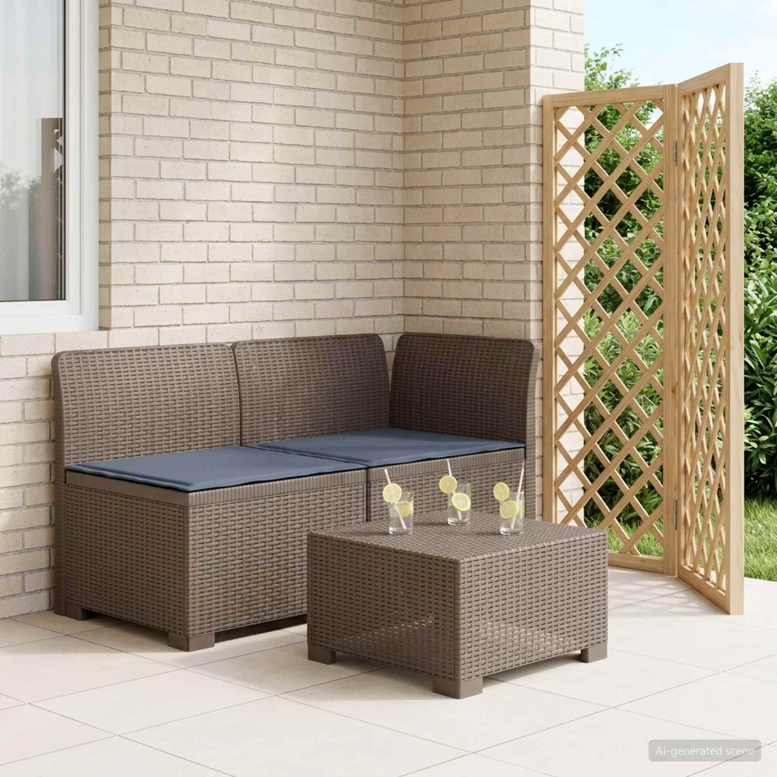 Tweedelige Tuinbank met Kussens Rattan Look PP Lichtgrijs is nu te koop bij PeponiXL, paradijselijk wonen!