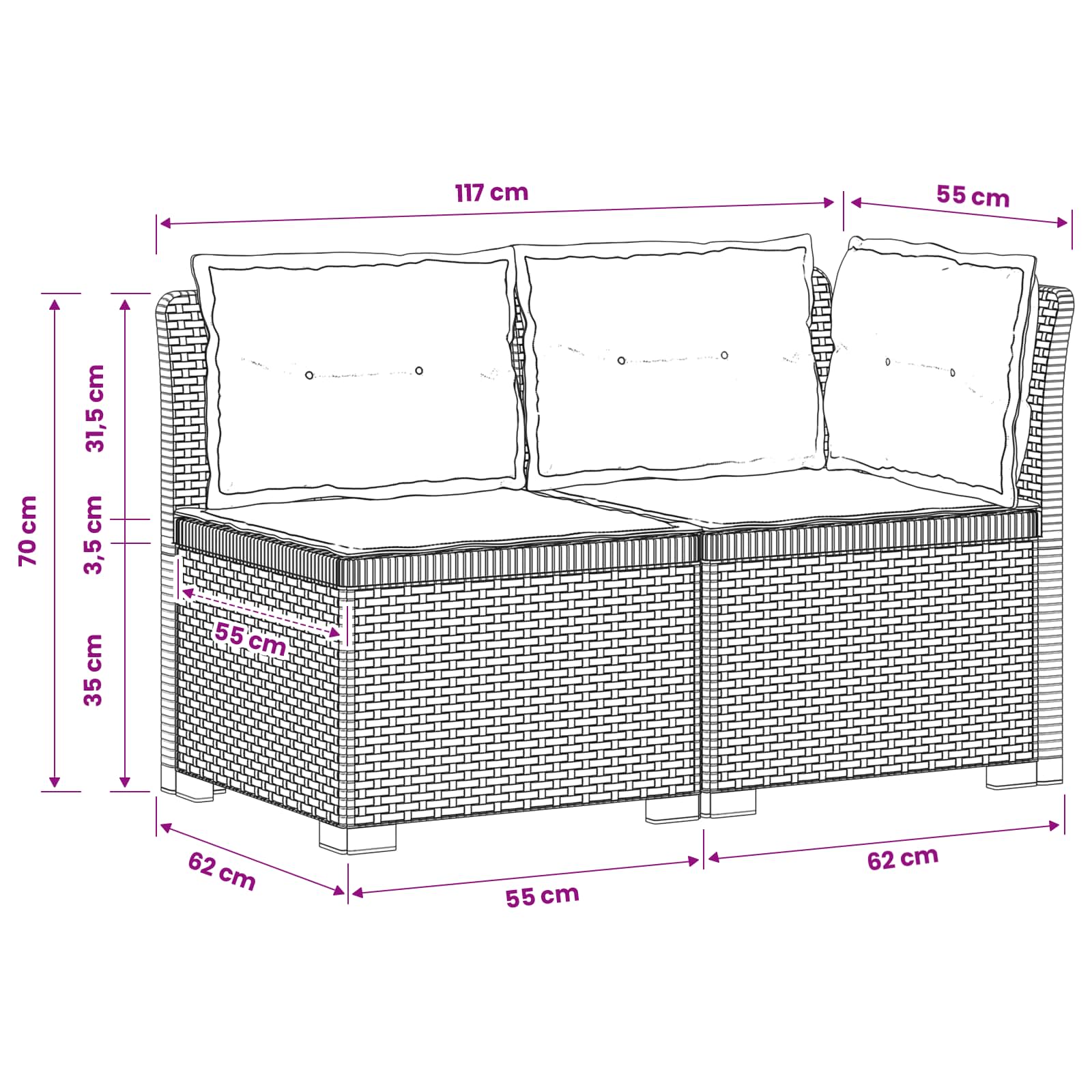 Tweedelige Tuinbank met Kussens Rattan Look PP Antraciet is nu te koop bij PeponiXL, paradijselijk wonen!