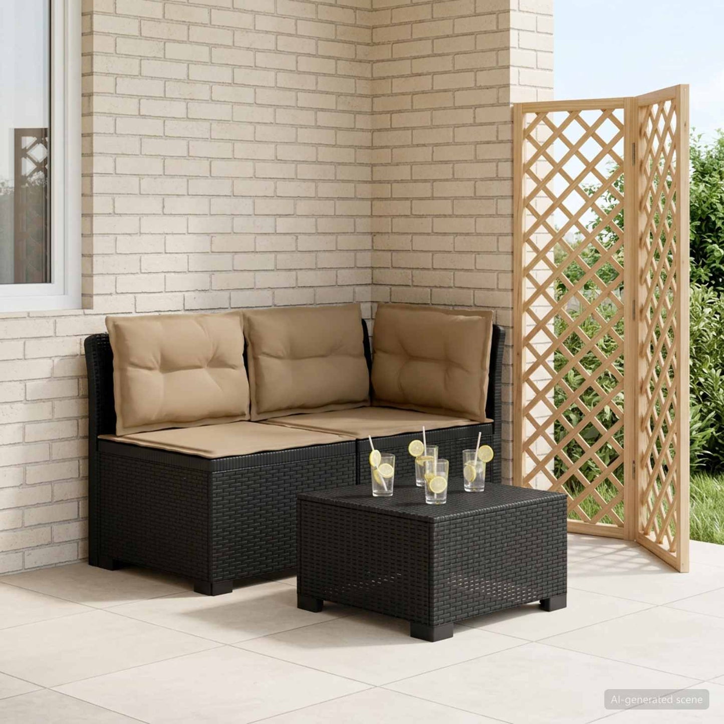 Tweedelige Tuinbank met Kussens Rattan Look PP Antraciet is nu te koop bij PeponiXL, paradijselijk wonen!
