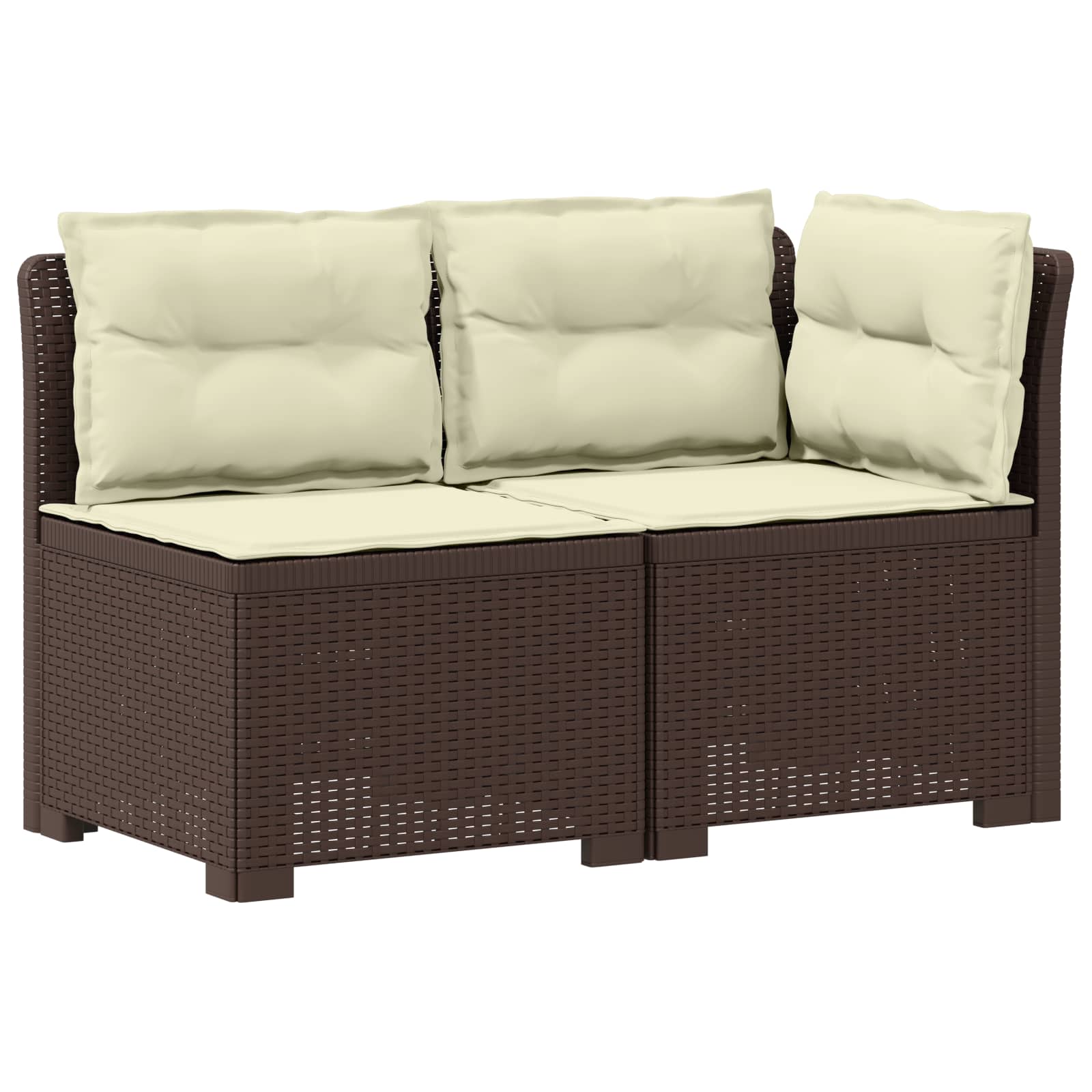 Tweedelige Tuinbank met Kussens Rattan Look PP Bruin is nu te koop bij PeponiXL, paradijselijk wonen!