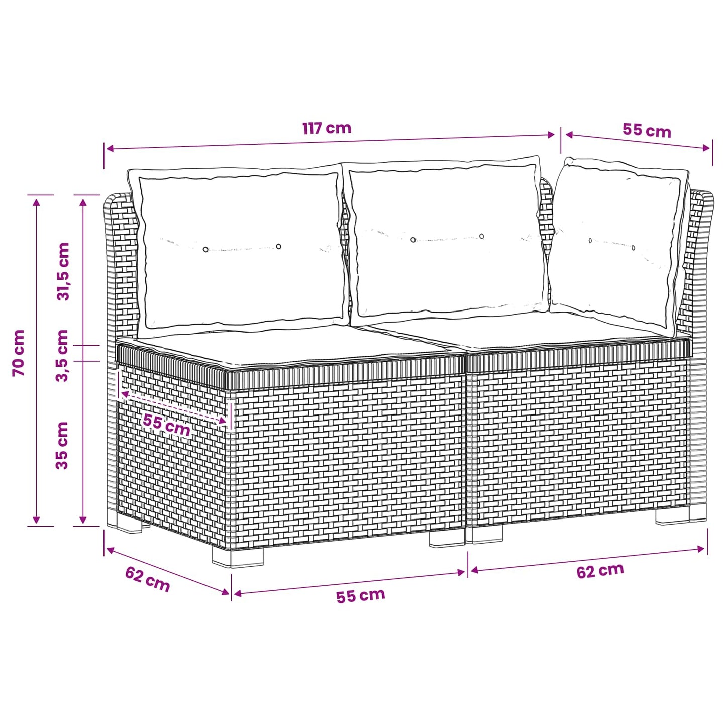 Tweedelige Tuinbank met Kussens Rattan Look PP Wit is nu te koop bij PeponiXL, paradijselijk wonen!