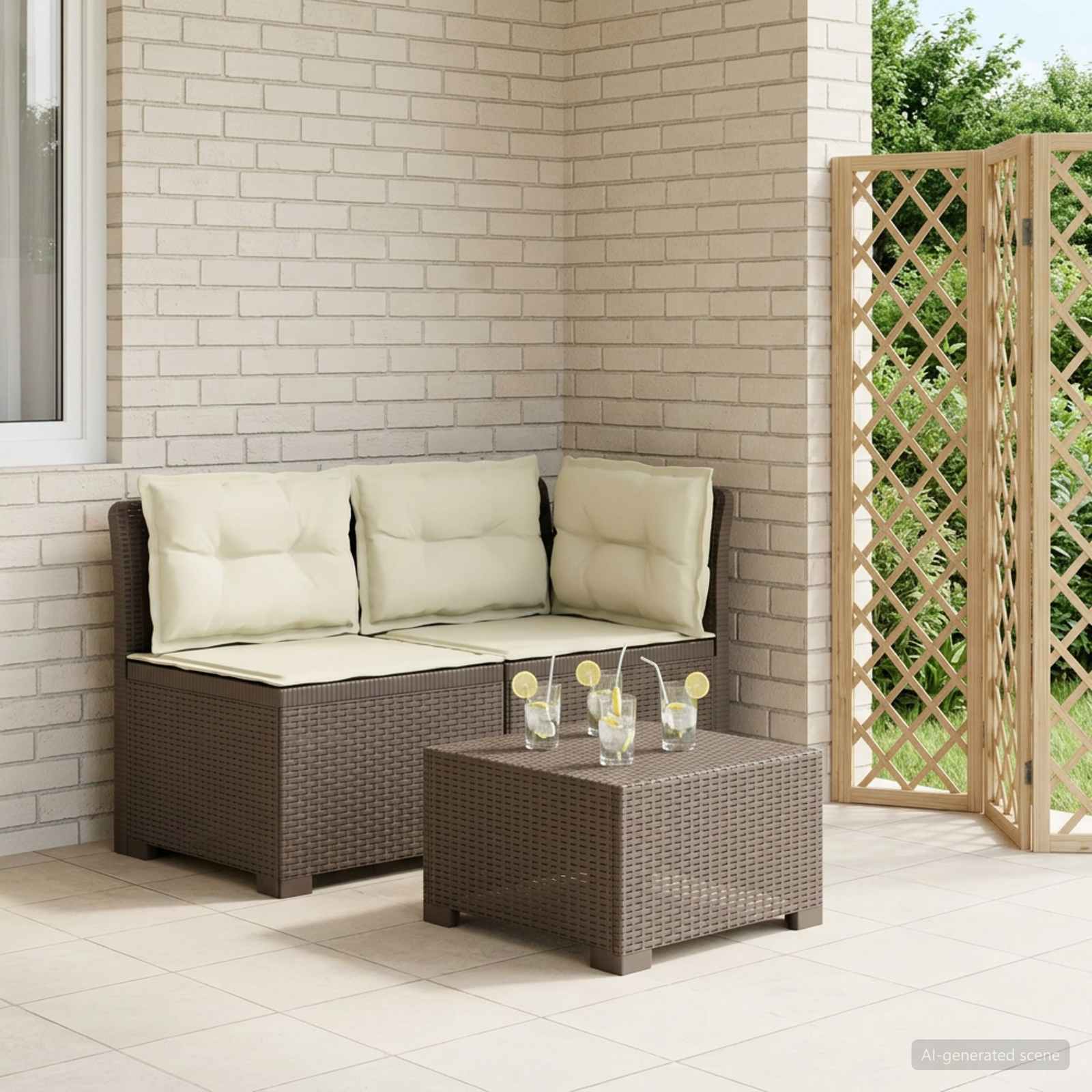 Tweedelige Tuinbank met Kussens Rattan Look PP Lichtgrijs is nu te koop bij PeponiXL, paradijselijk wonen!