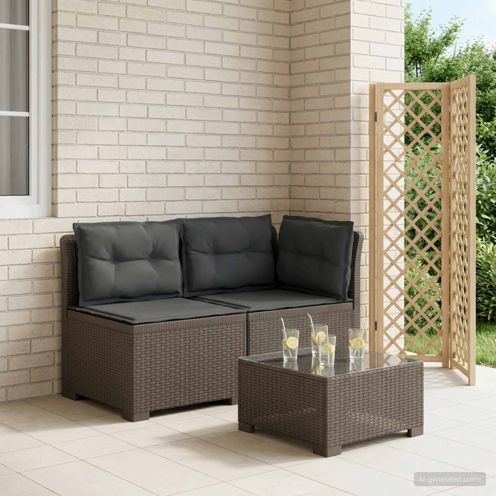 Tweedelige Tuinbank met Kussens Rattan Look PP Lichtgrijs is nu te koop bij PeponiXL, paradijselijk wonen!