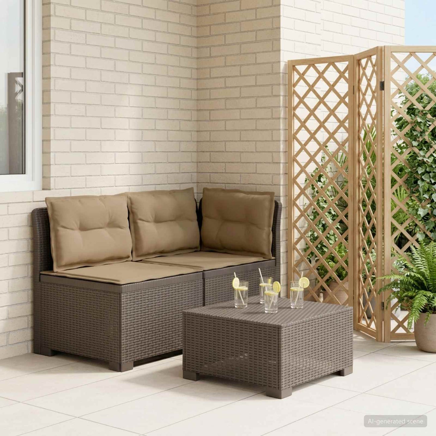 Tweedelige Tuinbank met Kussens Rattan Look PP Lichtgrijs is nu te koop bij PeponiXL, paradijselijk wonen!