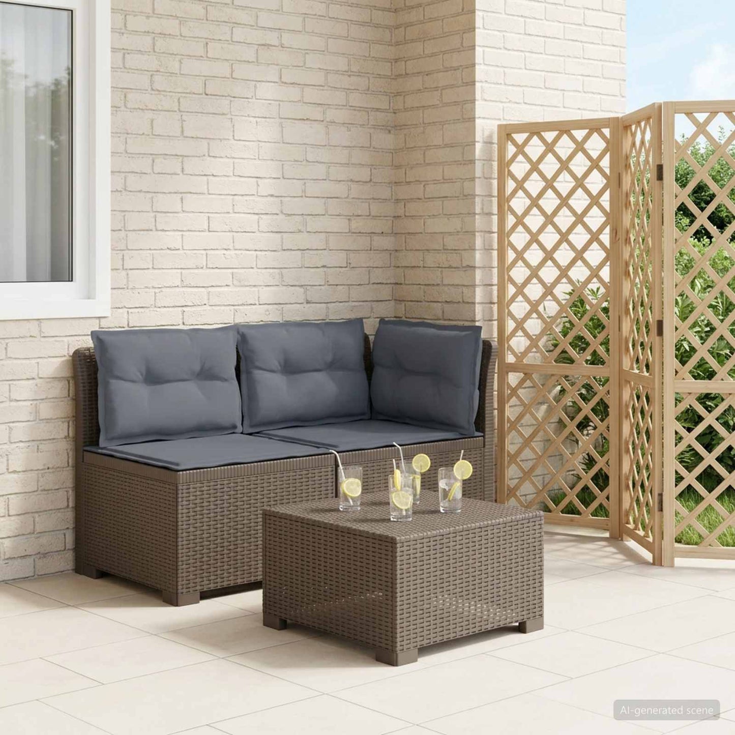 Tweedelige Tuinbank met Kussens Rattan Look PP Lichtgrijs is nu te koop bij PeponiXL, paradijselijk wonen!