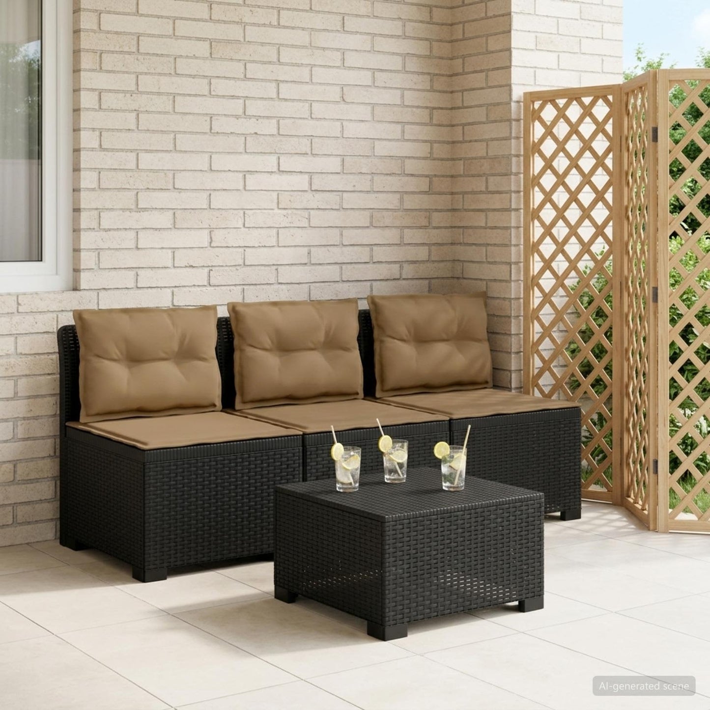 3-zits tuinbank met kussens in rattanlook PP Antraciet is nu te koop bij PeponiXL, paradijselijk wonen!