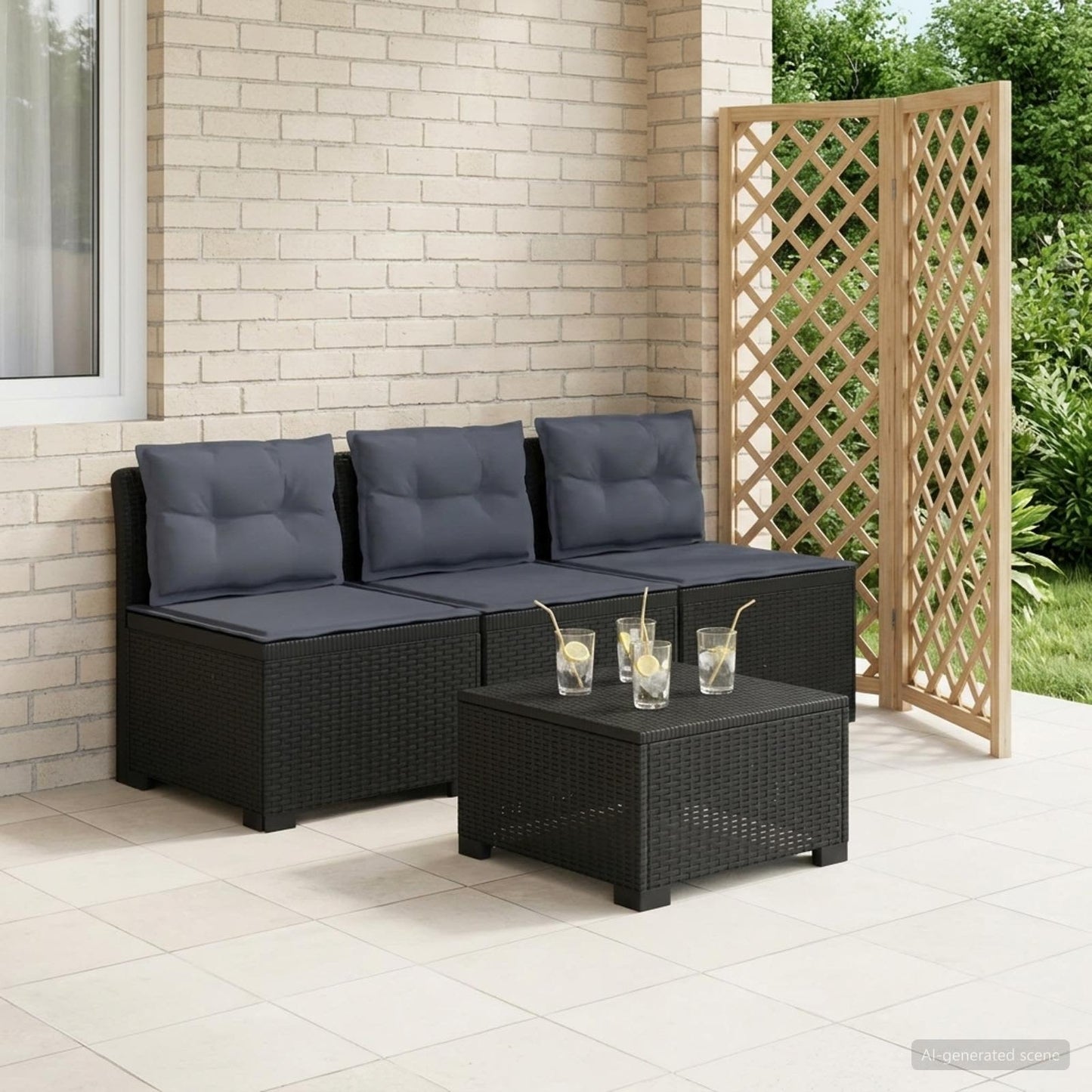 3-zits tuinbank met kussens in rattanlook PP Antraciet is nu te koop bij PeponiXL, paradijselijk wonen!
