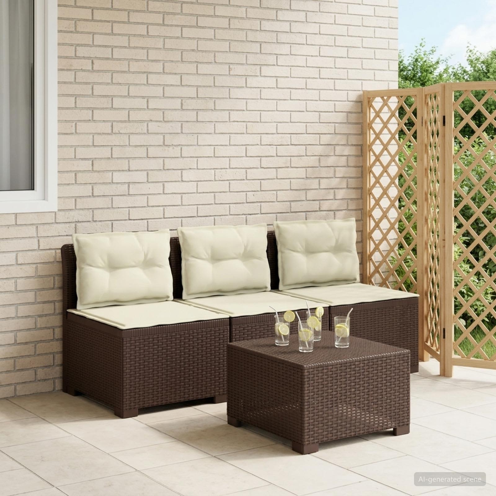 3-zits tuinbank met kussens in rattanlook PP Bruin is nu te koop bij PeponiXL, paradijselijk wonen!