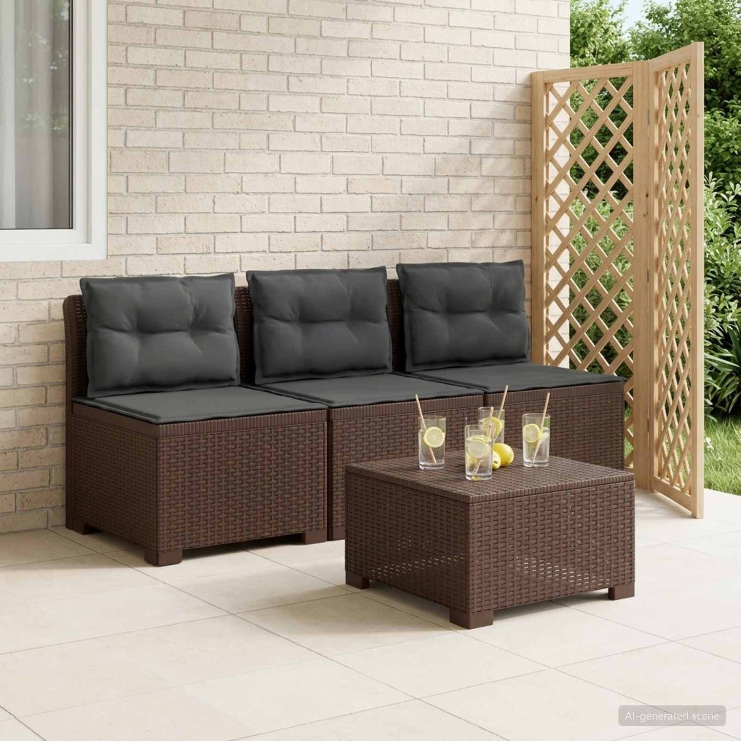 3-zits tuinbank met kussens in rattanlook PP Bruin is nu te koop bij PeponiXL, paradijselijk wonen!