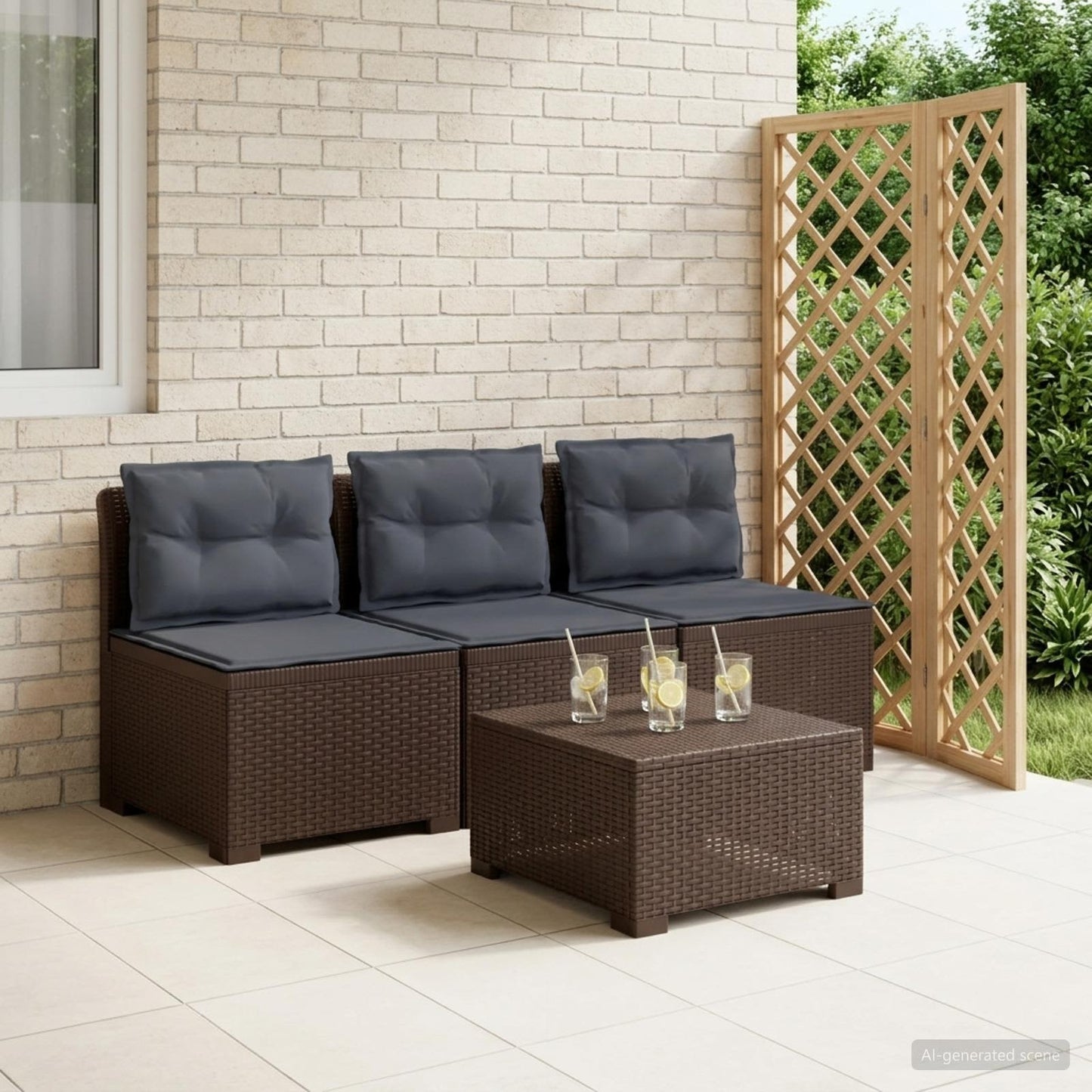 3-zits tuinbank met kussens in rattanlook PP Bruin is nu te koop bij PeponiXL, paradijselijk wonen!