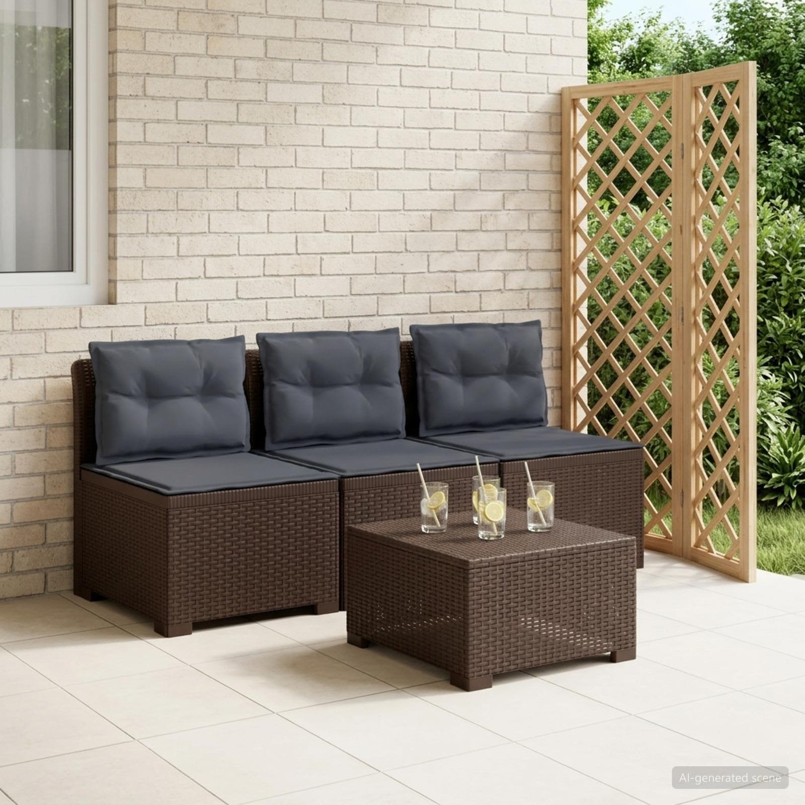 3-zits tuinbank met kussens in rattanlook PP Bruin is nu te koop bij PeponiXL, paradijselijk wonen!