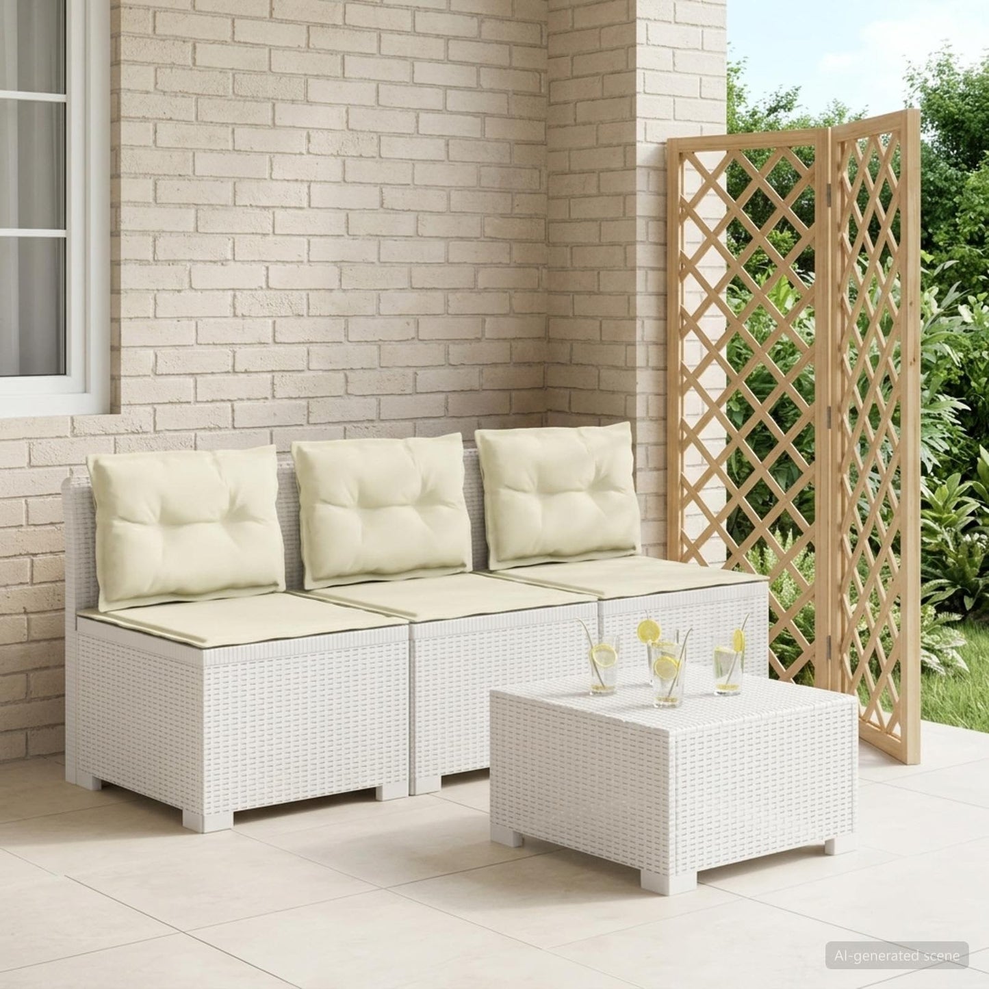 3-zits tuinbank met kussens in rattanlook PP Wit is nu te koop bij PeponiXL, paradijselijk wonen!