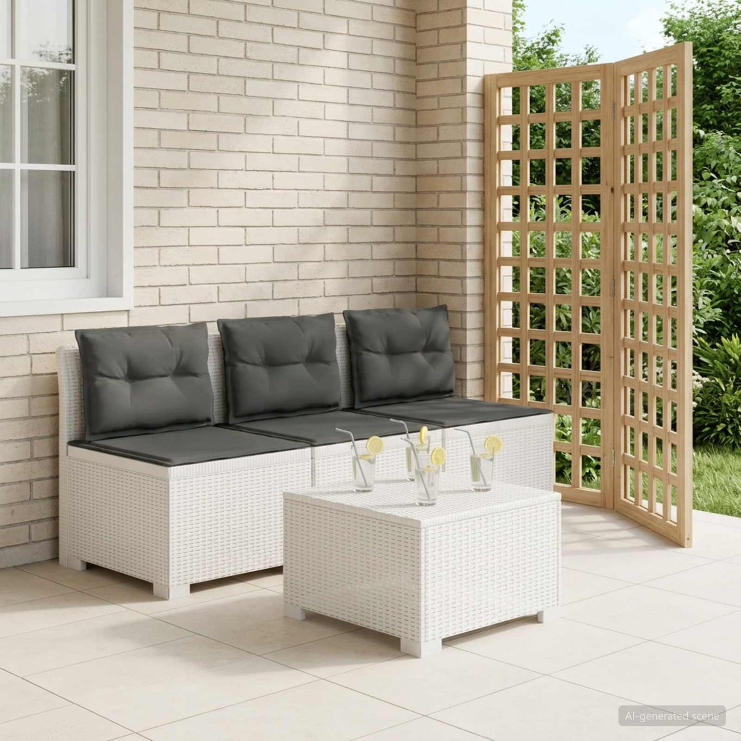 3-zits tuinbank met kussens in rattanlook PP Wit is nu te koop bij PeponiXL, paradijselijk wonen!