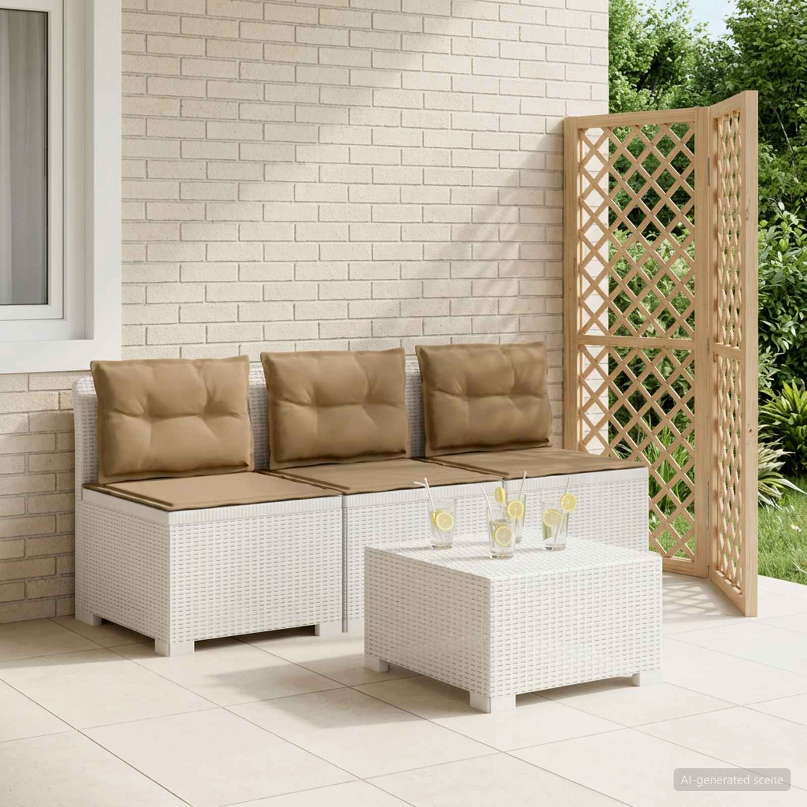 3-zits tuinbank met kussens in rattanlook PP Wit is nu te koop bij PeponiXL, paradijselijk wonen!