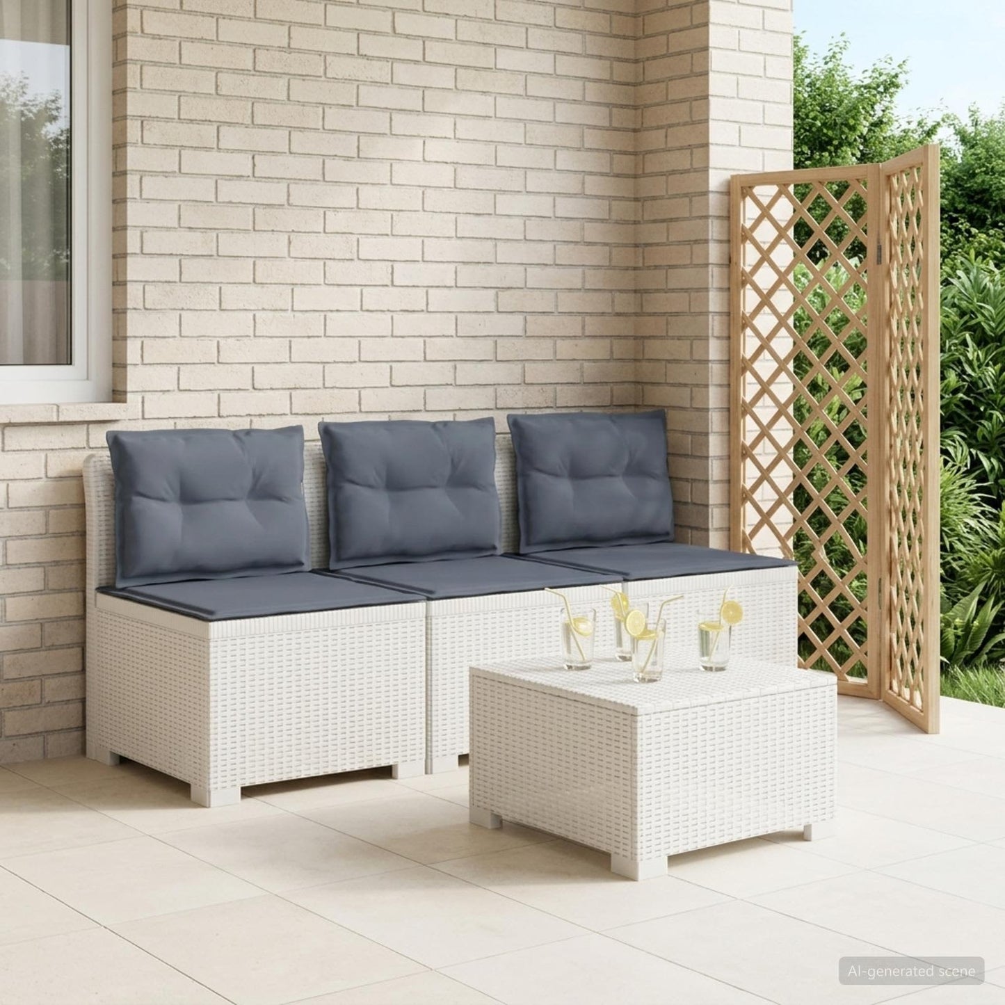 3-zits tuinbank met kussens in rattanlook PP Wit is nu te koop bij PeponiXL, paradijselijk wonen!