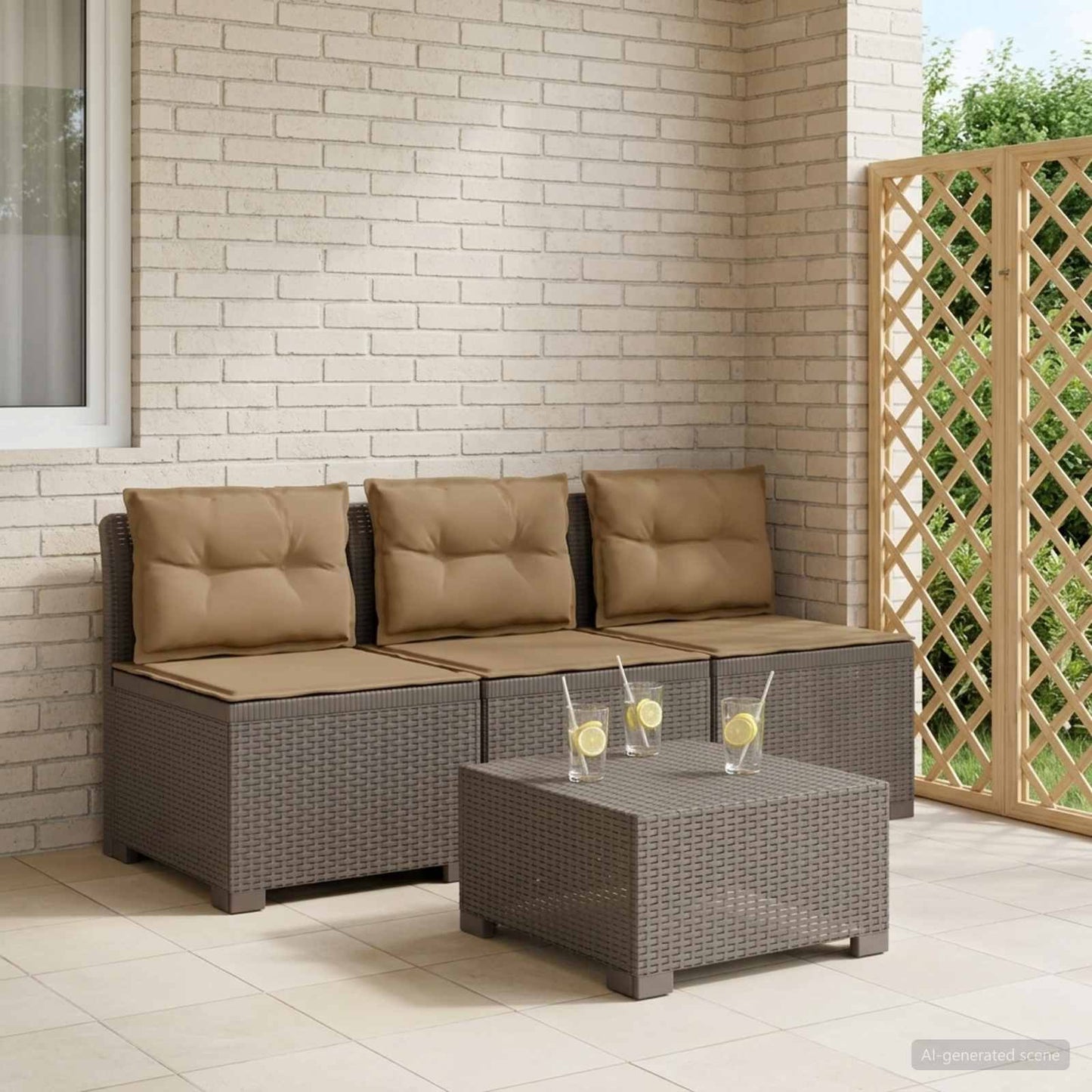 3-zits tuinbank met kussens in rattanlook PP Lichtgrijs is nu te koop bij PeponiXL, paradijselijk wonen!