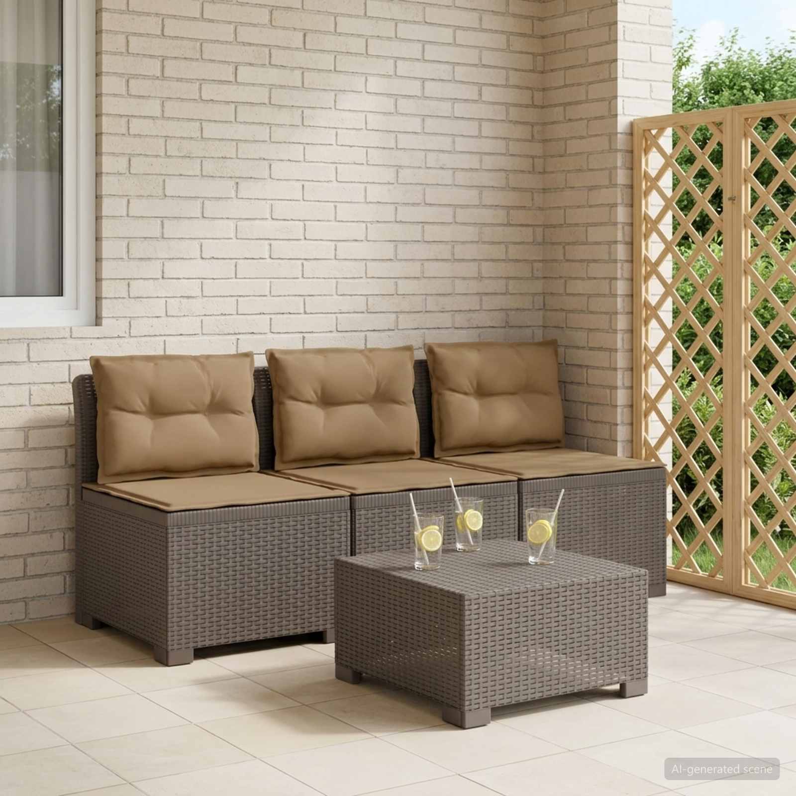 3-zits tuinbank met kussens in rattanlook PP Lichtgrijs is nu te koop bij PeponiXL, paradijselijk wonen!