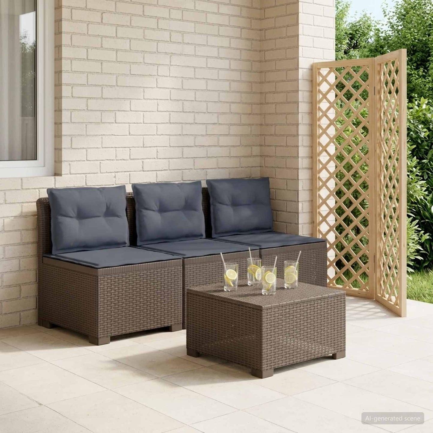3-zits tuinbank met kussens in rattanlook PP Lichtgrijs is nu te koop bij PeponiXL, paradijselijk wonen!