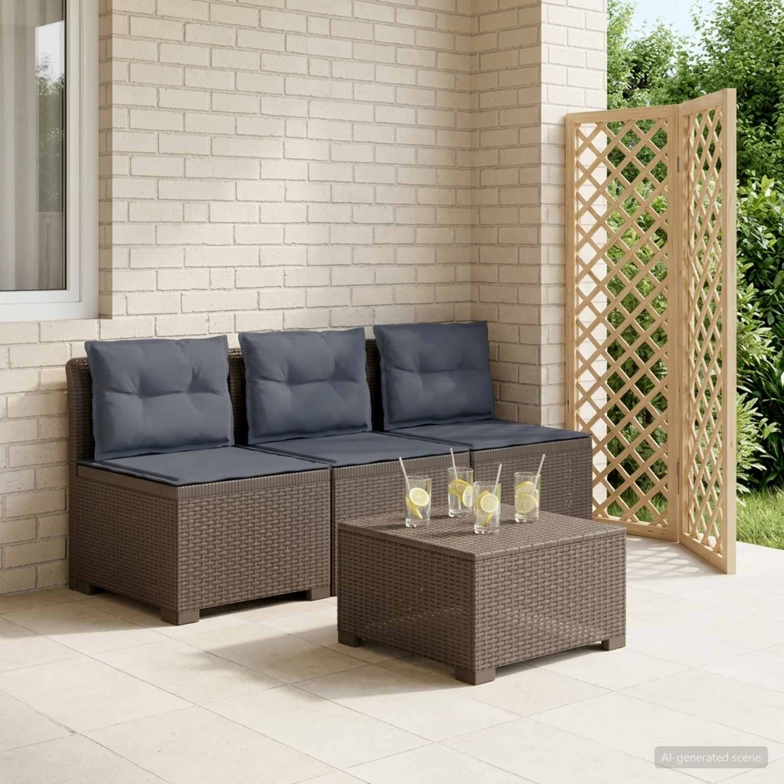 3-zits tuinbank met kussens in rattanlook PP Lichtgrijs is nu te koop bij PeponiXL, paradijselijk wonen!