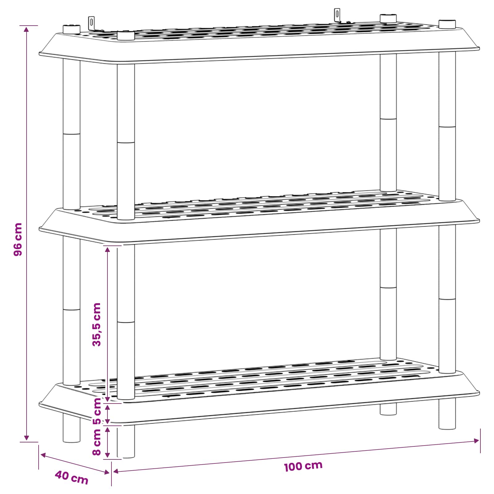 Plankenunit 3-laags 100 x 40 x 96 cm PP Wit is nu te koop bij PeponiXL, paradijselijk wonen!