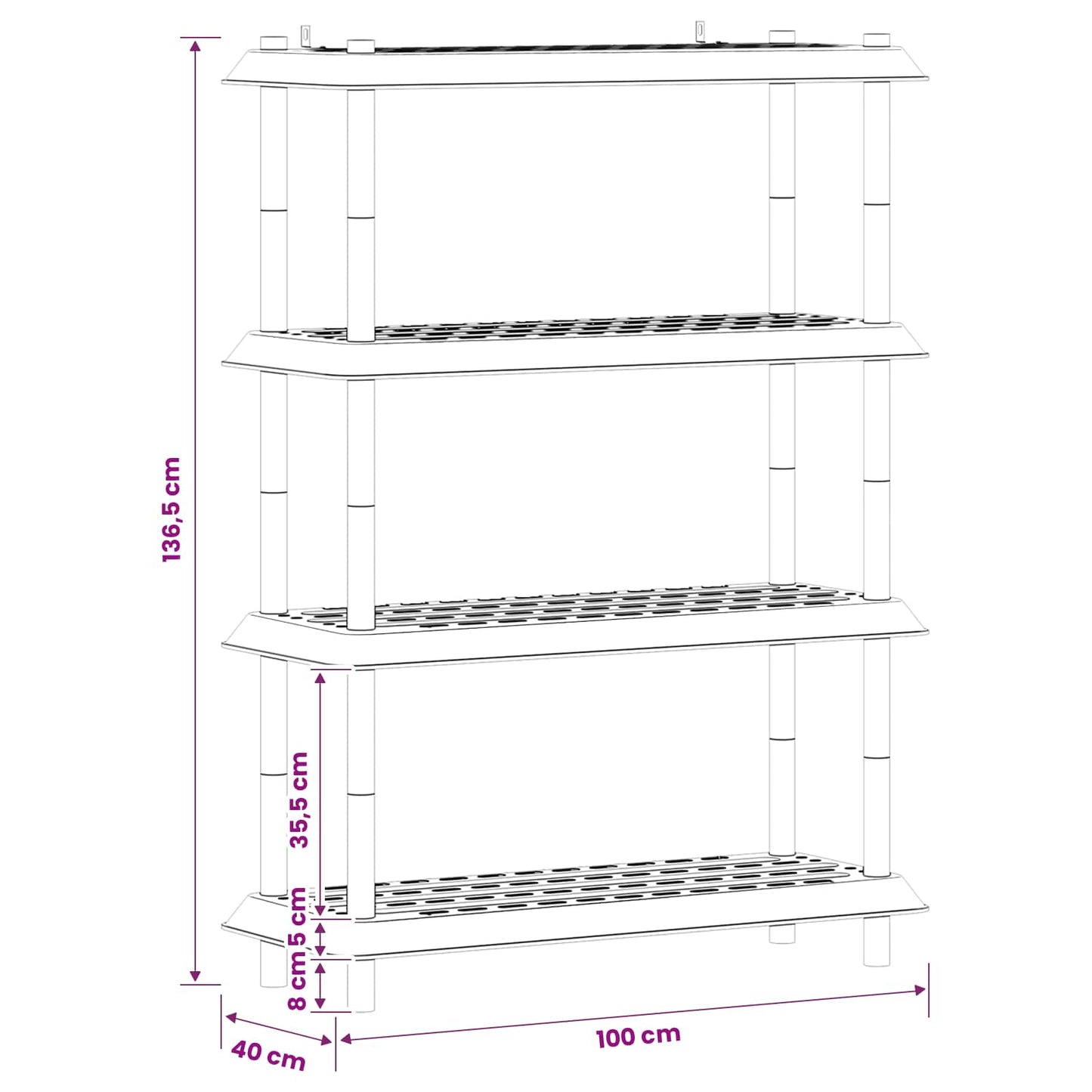 Plankenunit 4-laags 100 x 40 x 136,5 cm PP Antracietkleurig is nu te koop bij PeponiXL, paradijselijk wonen!