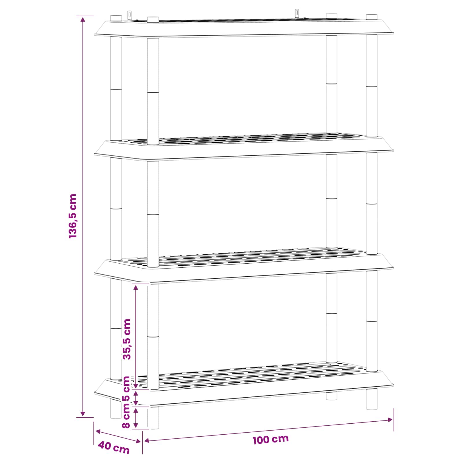 Plankenunit 4-laags 100 x 40 x 136,5 cm PP Lichtgrijs is nu te koop bij PeponiXL, paradijselijk wonen!
