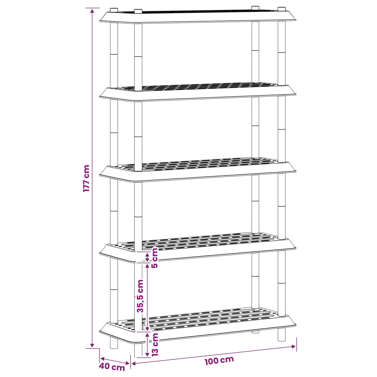 Plankenunit 5-laags 100 x 40 x 177 cm PP Lichtgrijs is nu te koop bij PeponiXL, paradijselijk wonen!