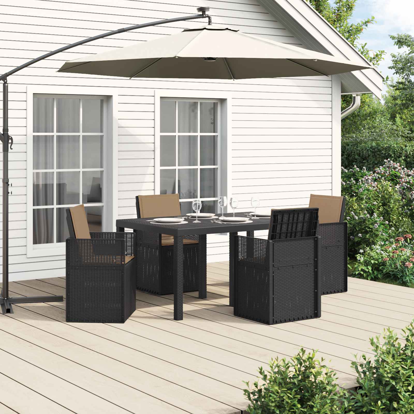 Tuin eettafelset met kussen 5 pcs Antracietkleurig en taupe PP is nu te koop bij PeponiXL, paradijselijk wonen!