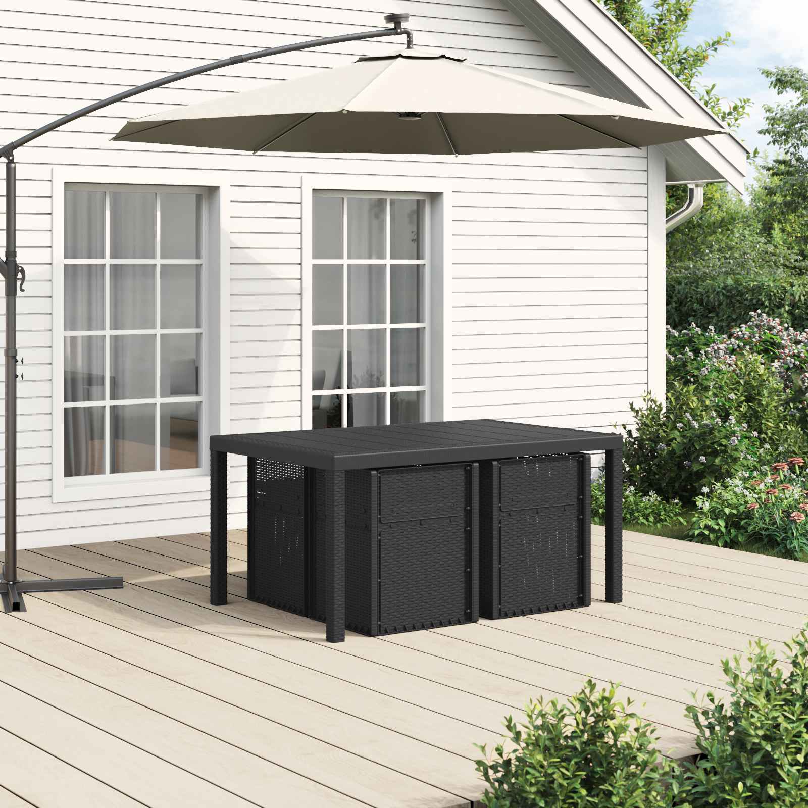 Tuin eettafelset met kussen 5 pcs Anthraciet en Lichtgrijs PP is nu te koop bij PeponiXL, paradijselijk wonen!