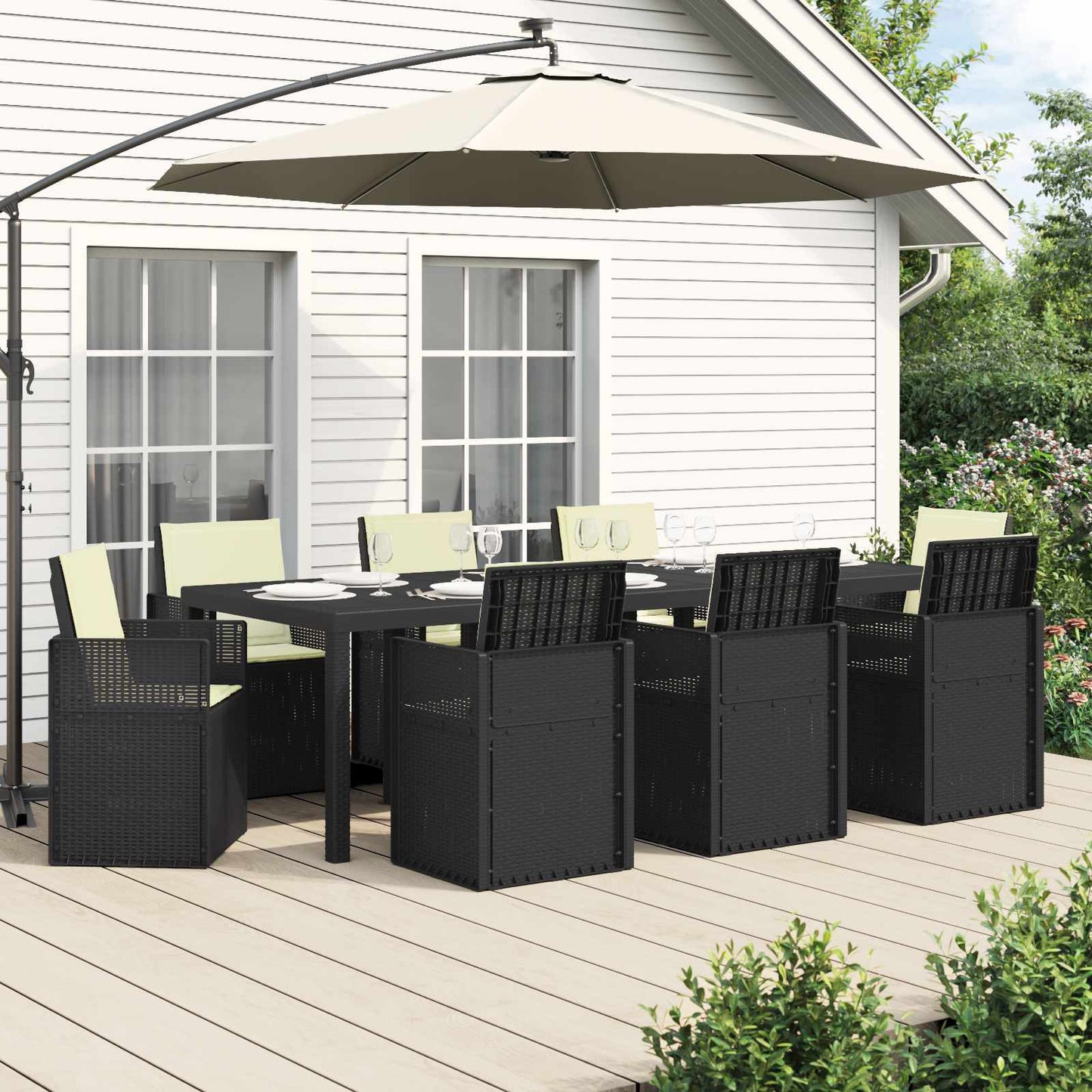 Tuin eettafelset met kussen 9 pcs Antraciet- en crèmekleurig PP is nu te koop bij PeponiXL, paradijselijk wonen!