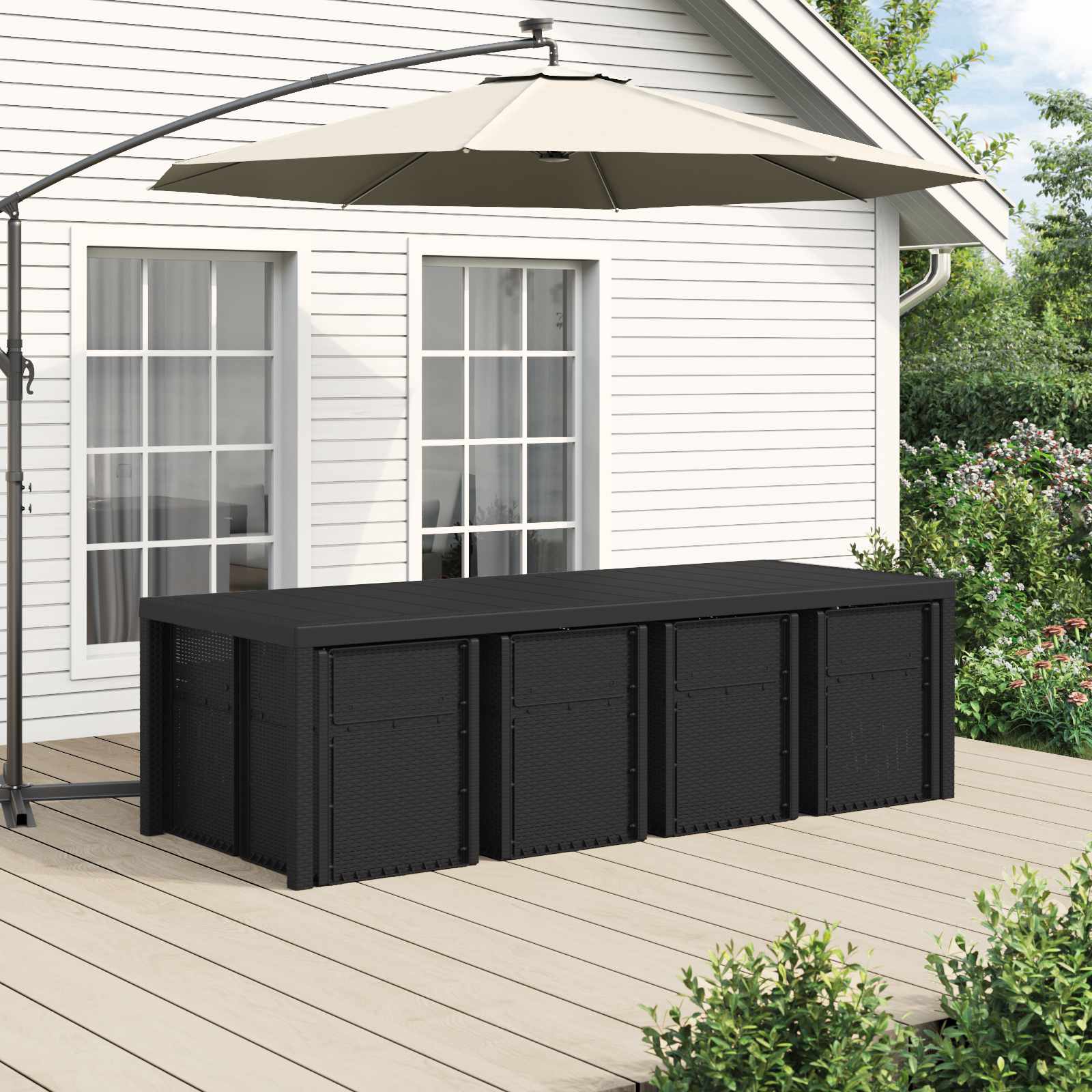 Tuin eettafelset met kussen 9 pcs Antraciet- en crèmekleurig PP is nu te koop bij PeponiXL, paradijselijk wonen!