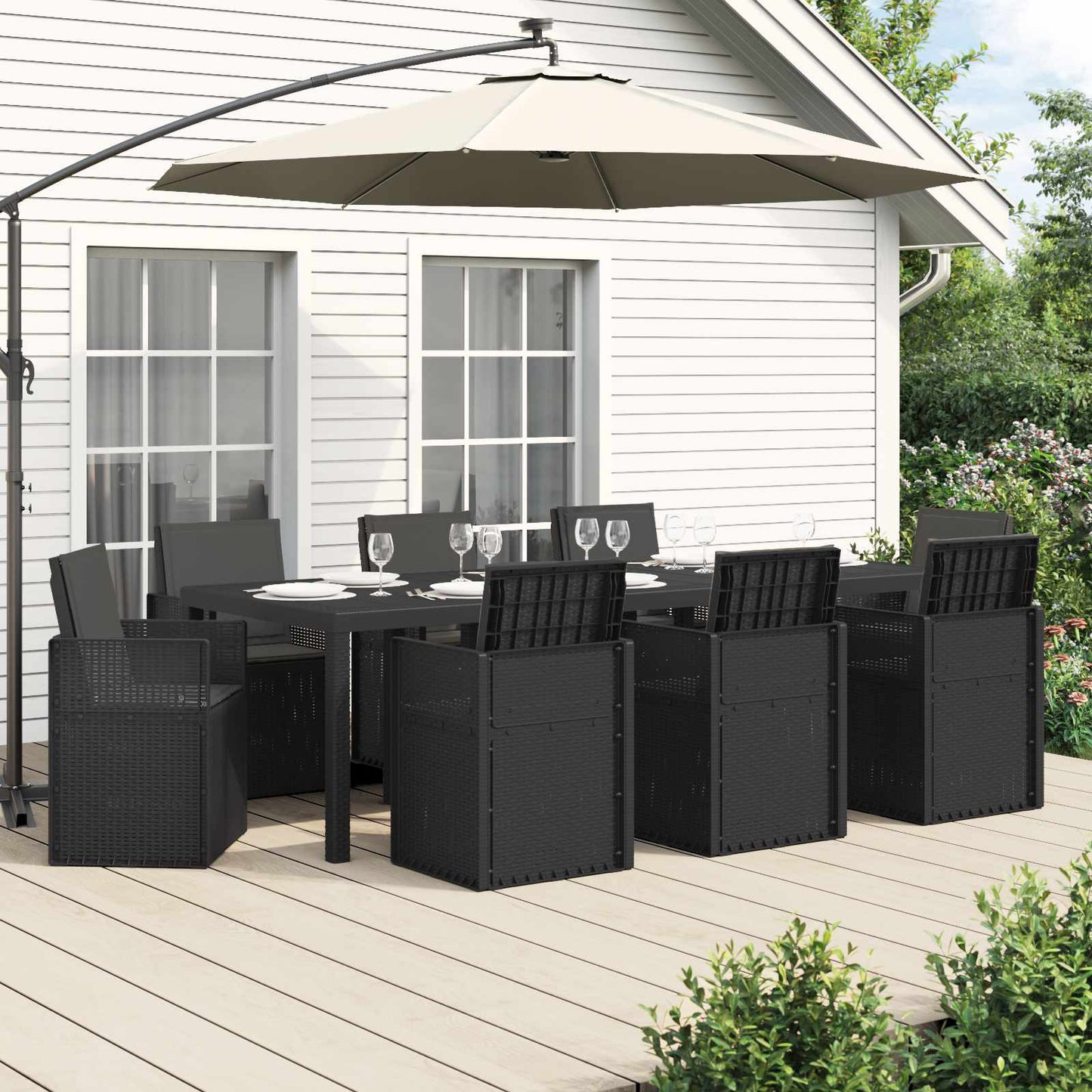 Tuin eettafelset met kussen 9 pcs Antracietkleurig PP is nu te koop bij PeponiXL, paradijselijk wonen!
