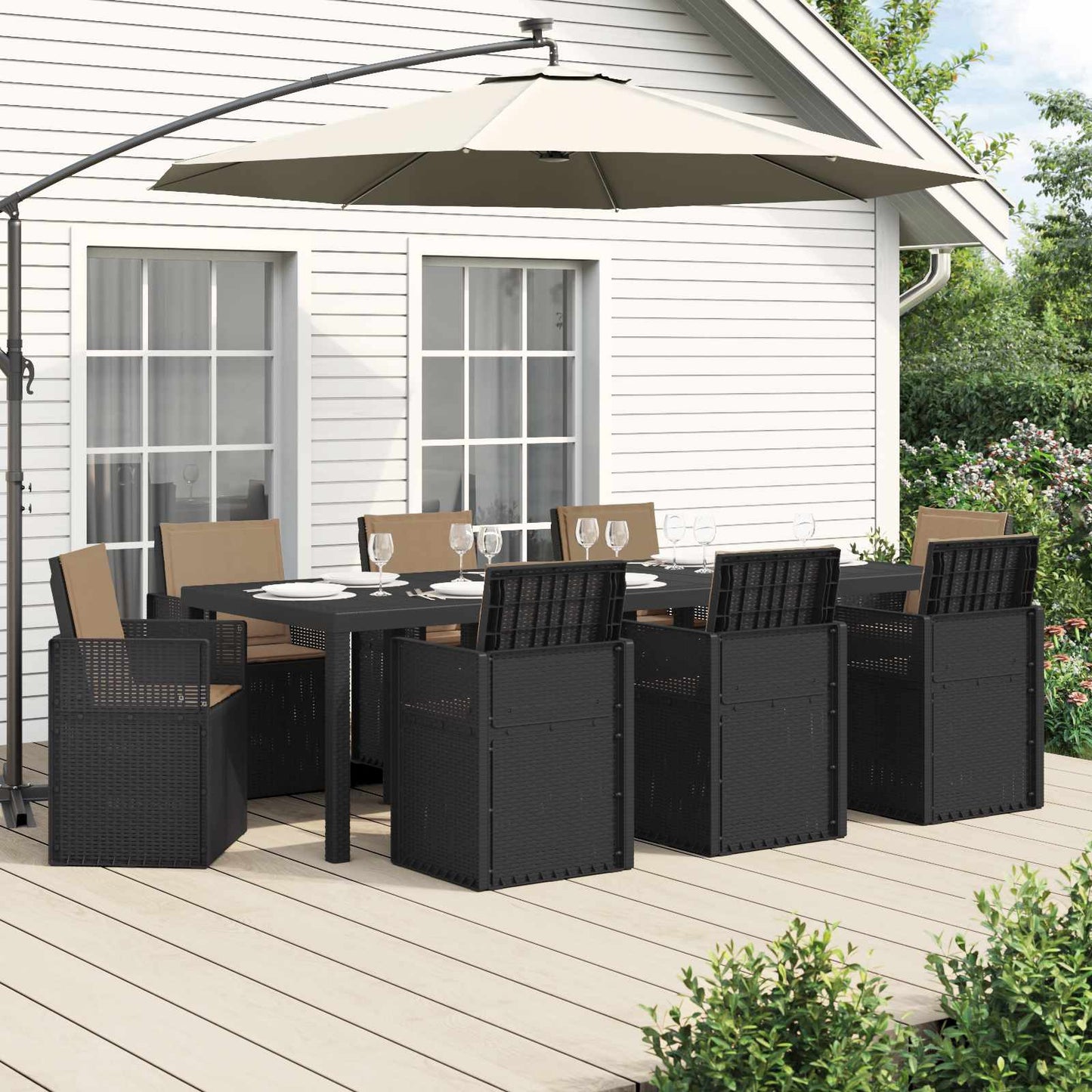 Tuin eettafelset met kussen 9 pcs Antracietkleurig en taupe PP is nu te koop bij PeponiXL, paradijselijk wonen!