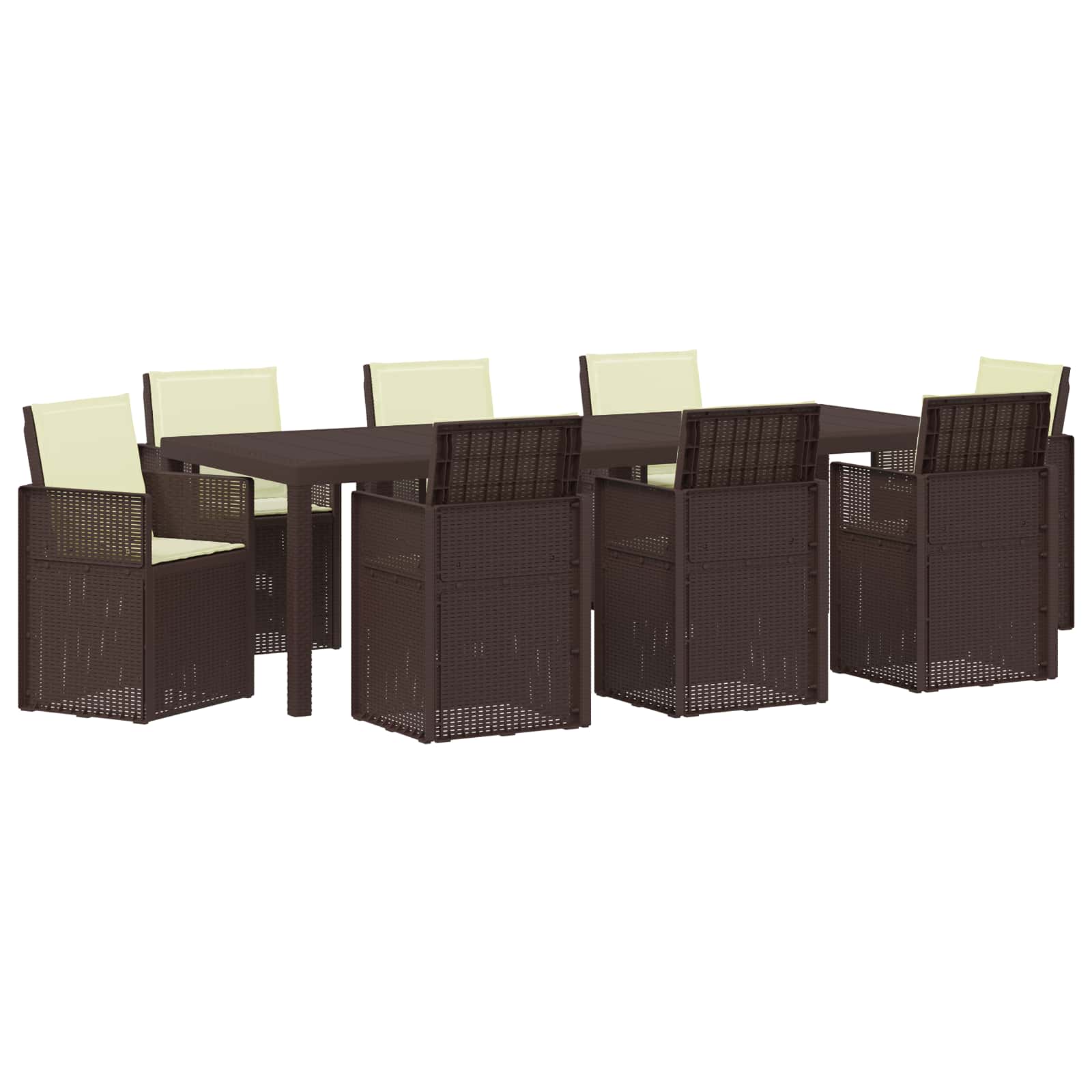 Tuin eettafelset met kussen 9 pcs Bruin en crèmekleurig PP is nu te koop bij PeponiXL, paradijselijk wonen!