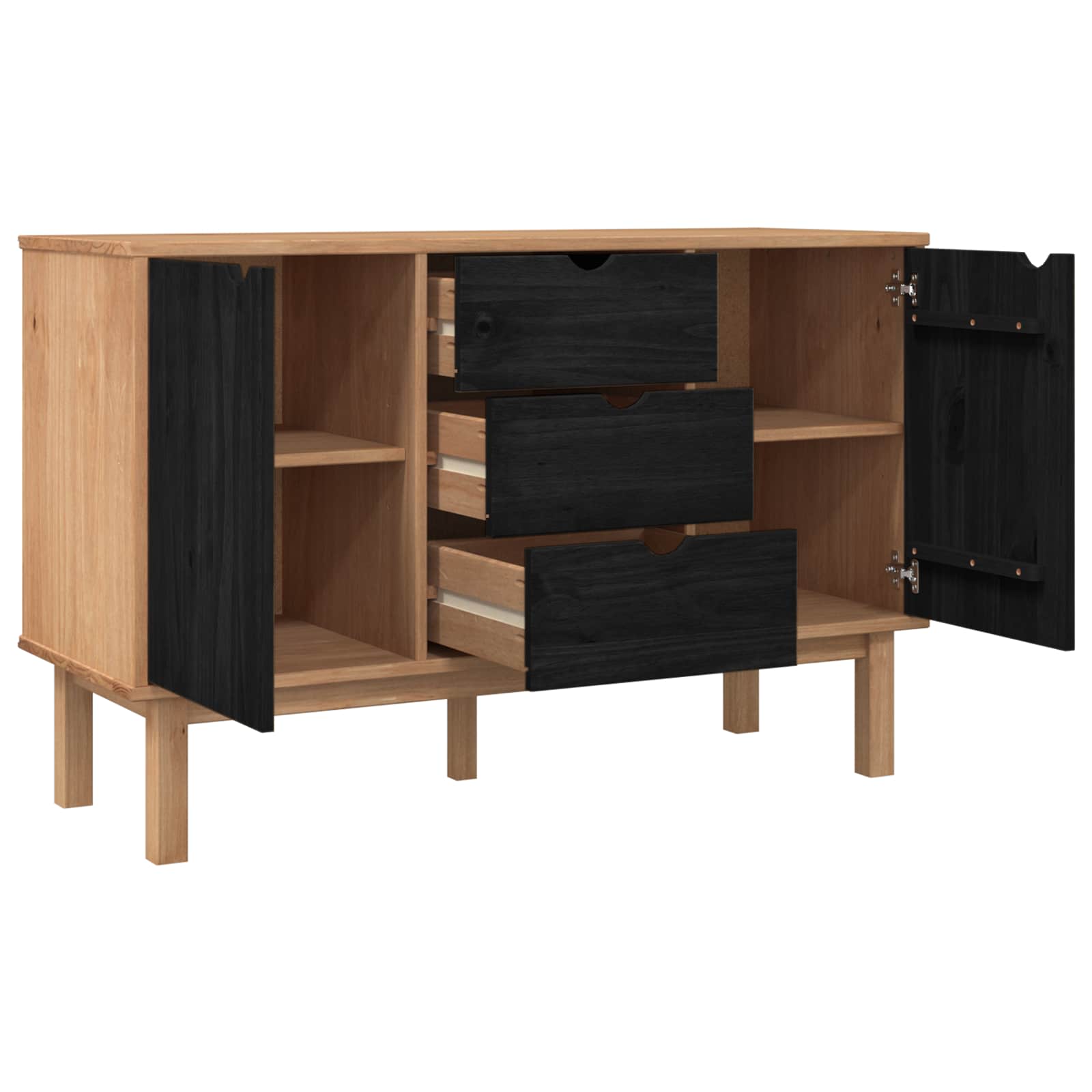 Dressoir OTTA Zwart 113,5 x 43 x 73 cm Massief grenenhout is nu te koop bij PeponiXL, paradijselijk wonen!