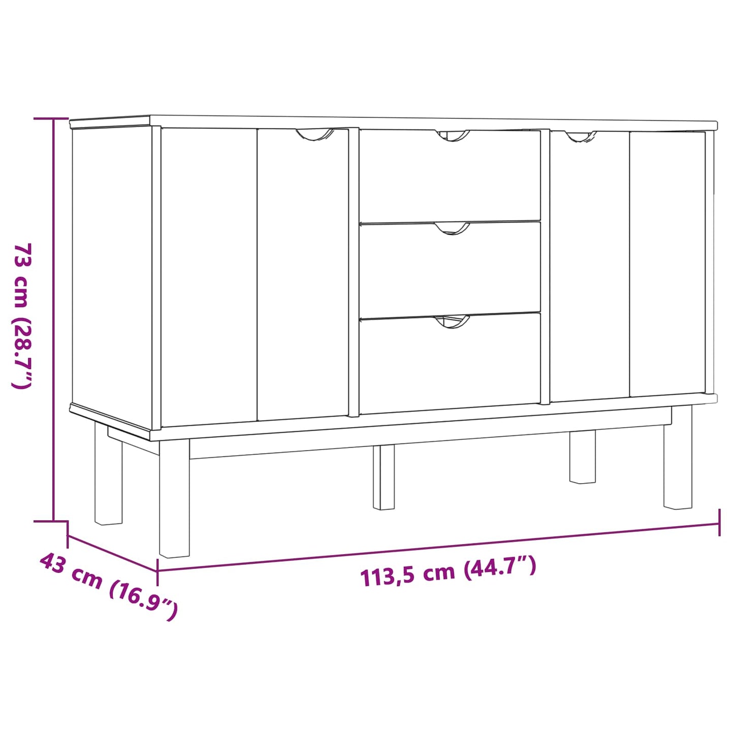 Dressoir OTTA Zwart 113,5 x 43 x 73 cm Massief grenenhout is nu te koop bij PeponiXL, paradijselijk wonen!