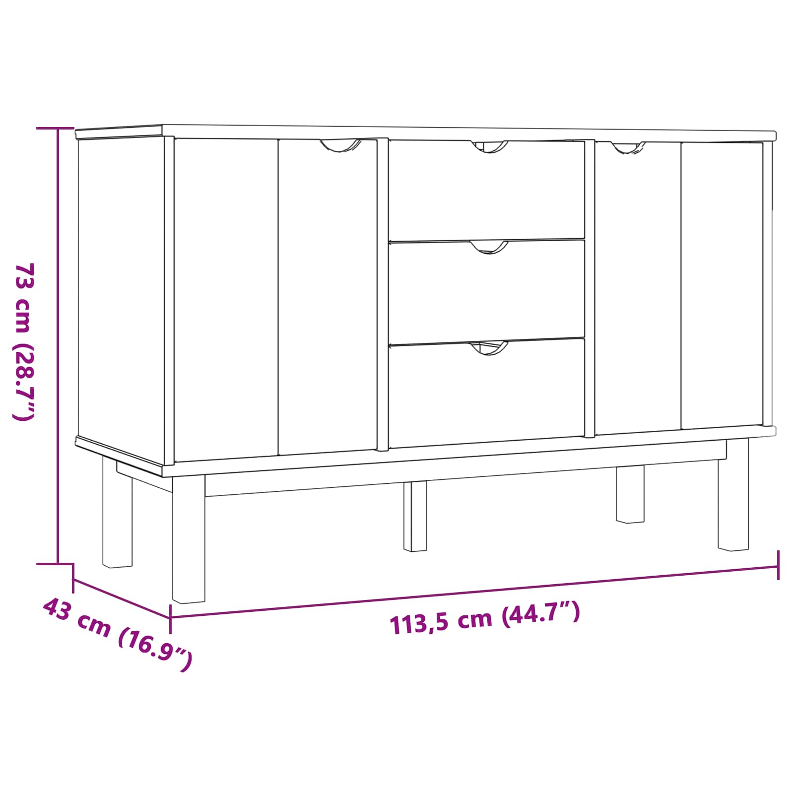 Dressoir OTTA Zwart 113,5 x 43 x 73 cm Massief grenenhout is nu te koop bij PeponiXL, paradijselijk wonen!