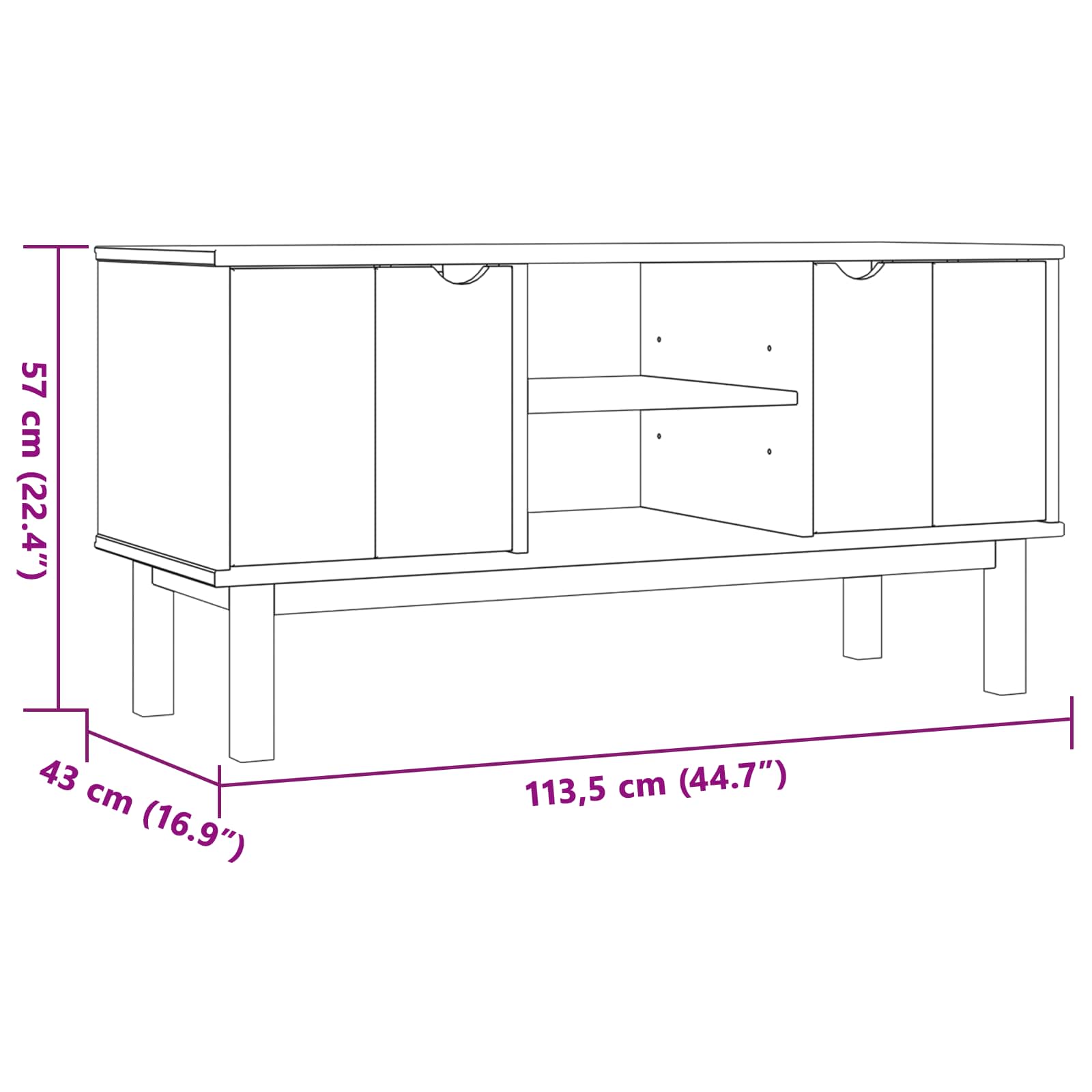 TV-standaard OTTA 113,5 x 43 x 57 cm Zwart Massief grenenhout is nu te koop bij PeponiXL, paradijselijk wonen!