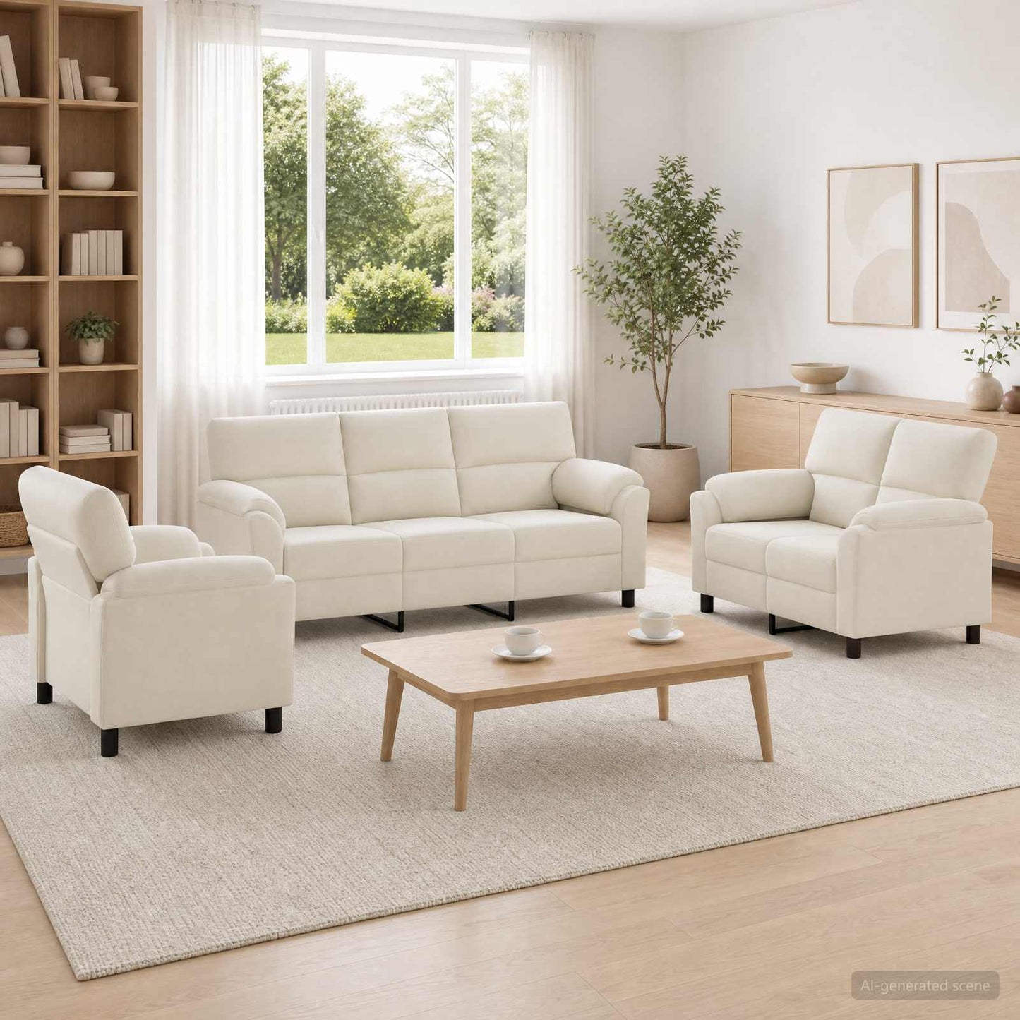 Bankstel 3 pcs Crèmekleurig fluweel