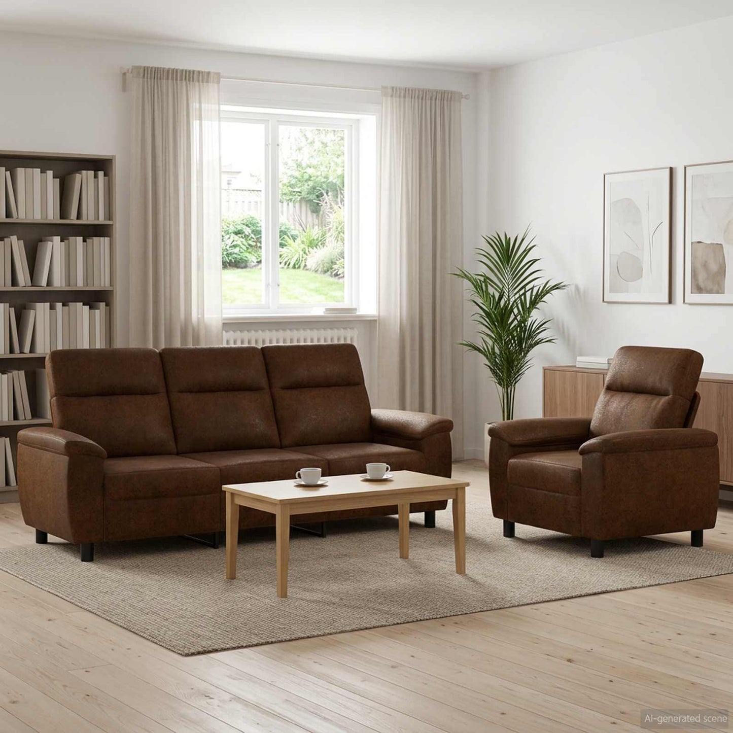 Bankstel 2 pcs Bruin Nep Suede Leer