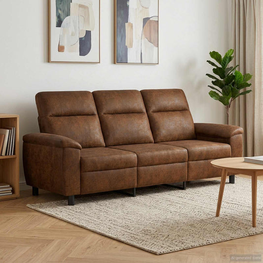 Bank Bruin 214 x 90 x 95 cm Nep Suede Leer is nu te koop bij PeponiXL, paradijselijk wonen!