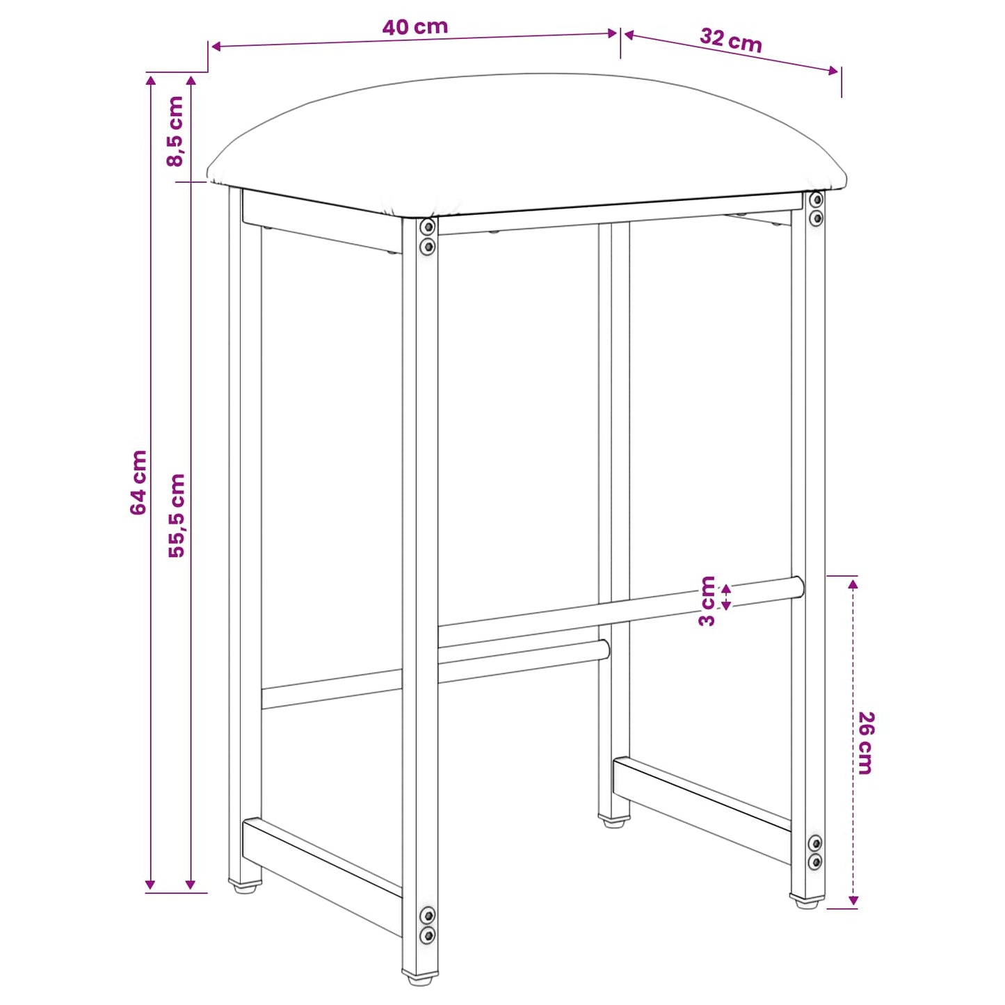 Barkruk 2 st Zwart 40 x 32 x 64 cm Bewerkt hout