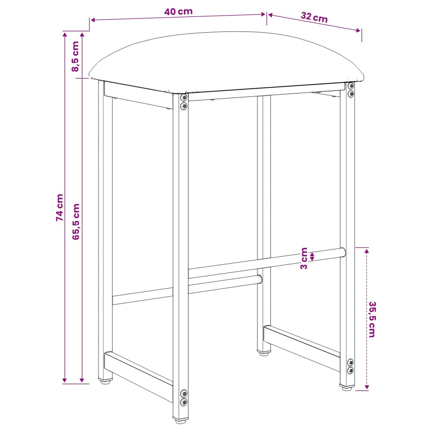 Barkruk 2 st Zwart 40 x 32 x 74 cm Bewerkt hout